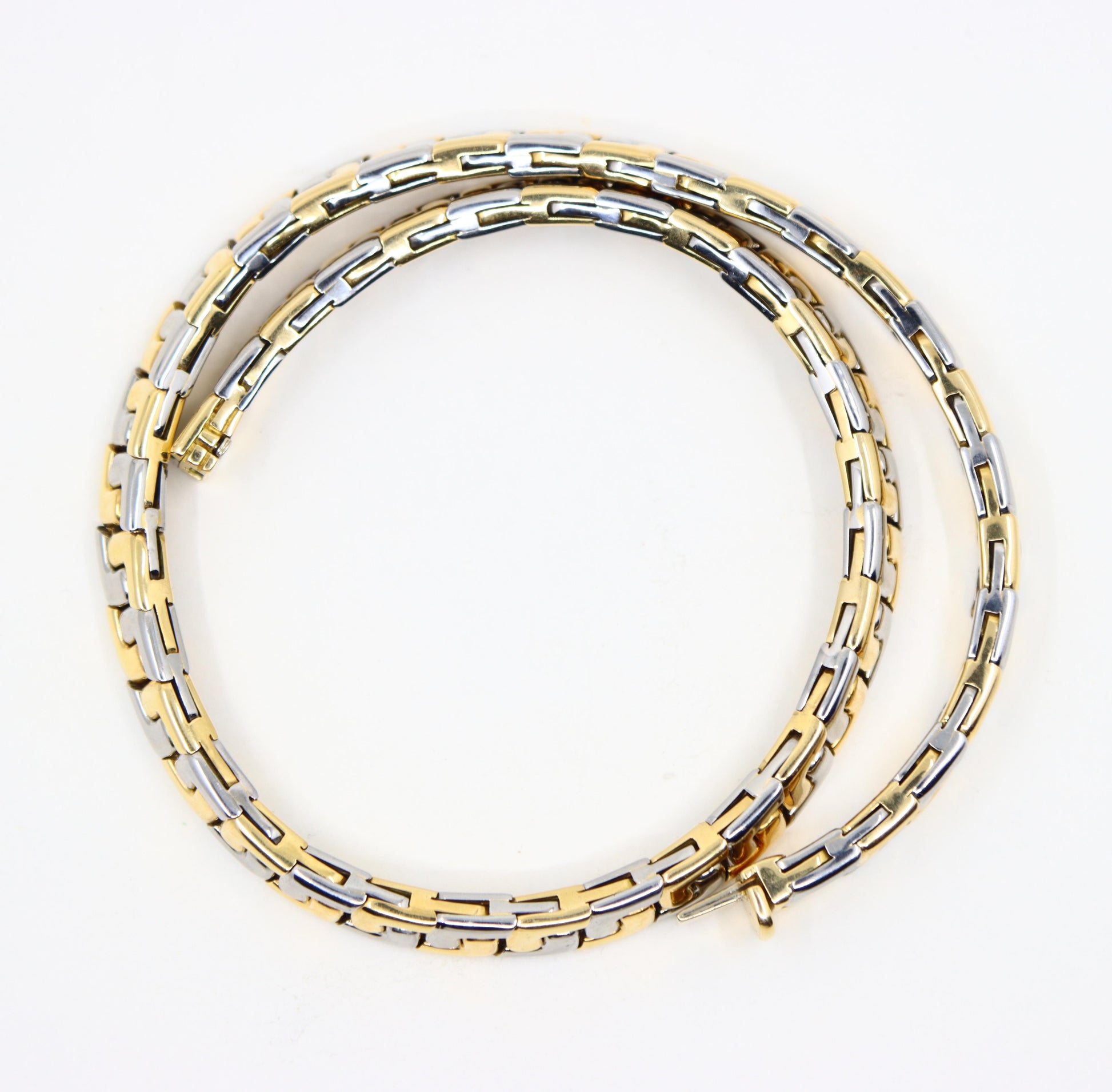 VINTAGE BULGARI TWO TONE 18K GOLD GEOMETRIC COLLAR NECKLACE