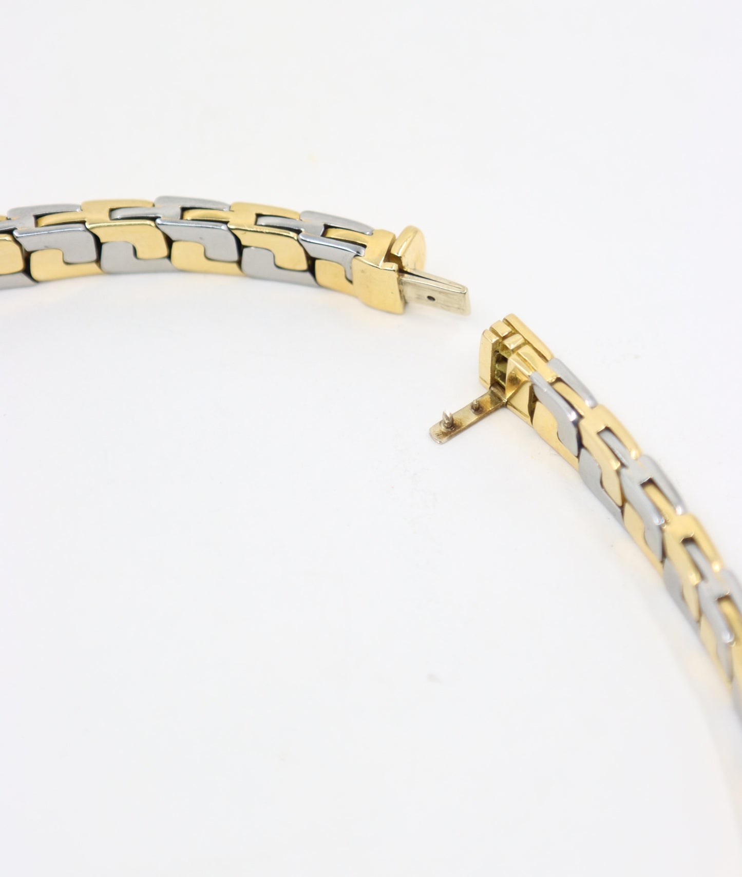 VINTAGE BULGARI TWO TONE 18K GOLD GEOMETRIC COLLAR NECKLACE