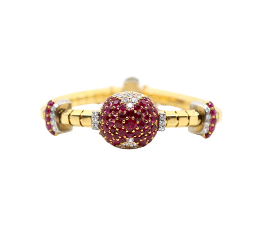 Retro Oscar Heyman 18K Yellow & White Gold Ruby Diamonds Bracelet