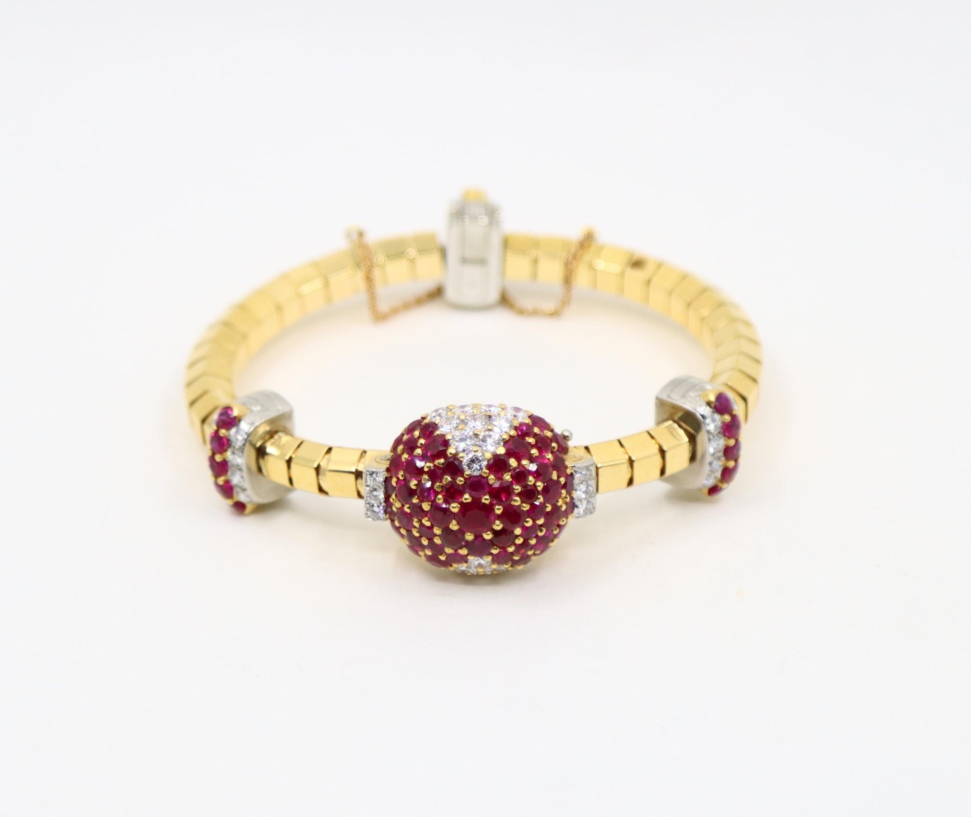 Retro Oscar Heyman 18K Yellow & White Gold Ruby Diamonds Bracelet