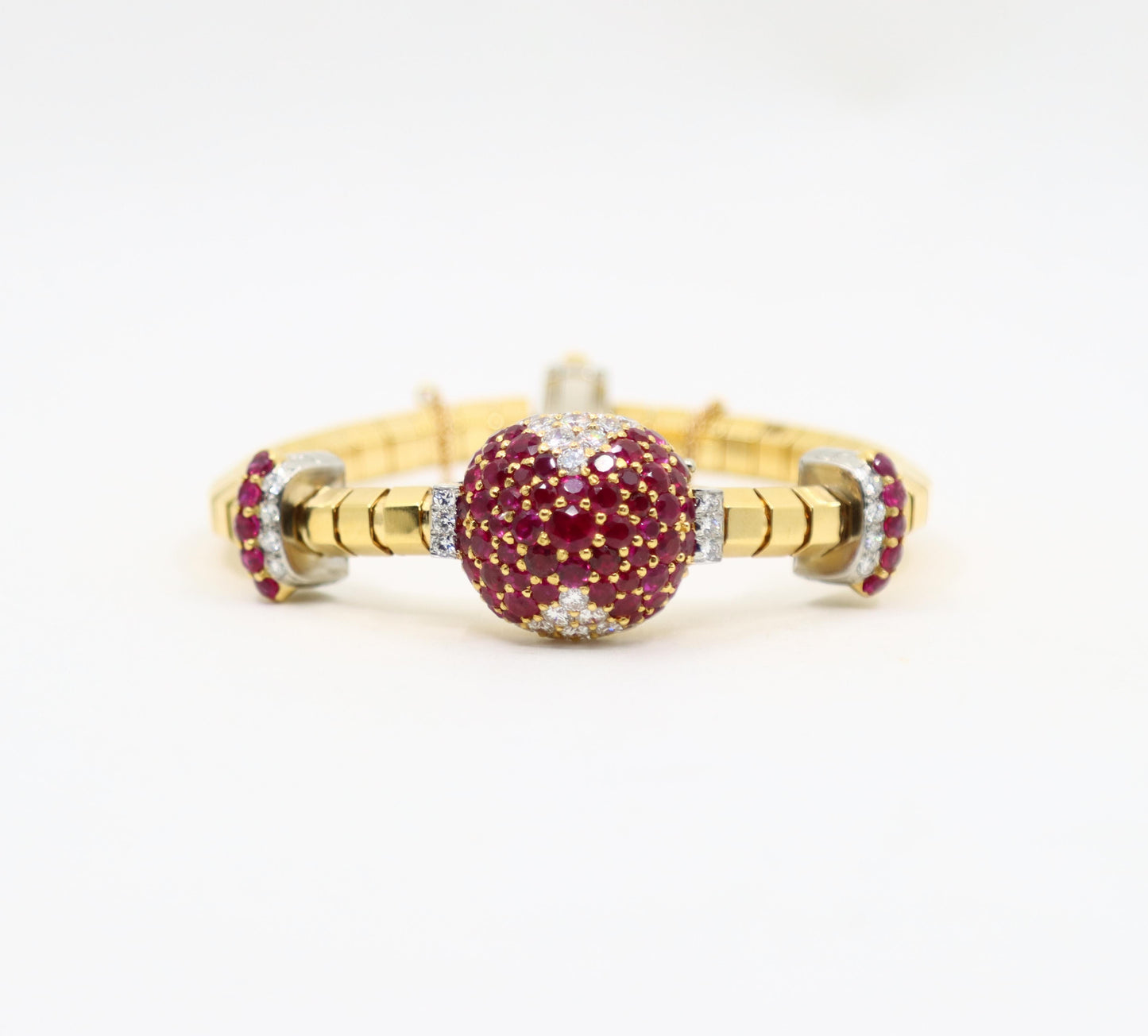 Retro Oscar Heyman 18K Yellow & White Gold Ruby Diamonds Bracelet