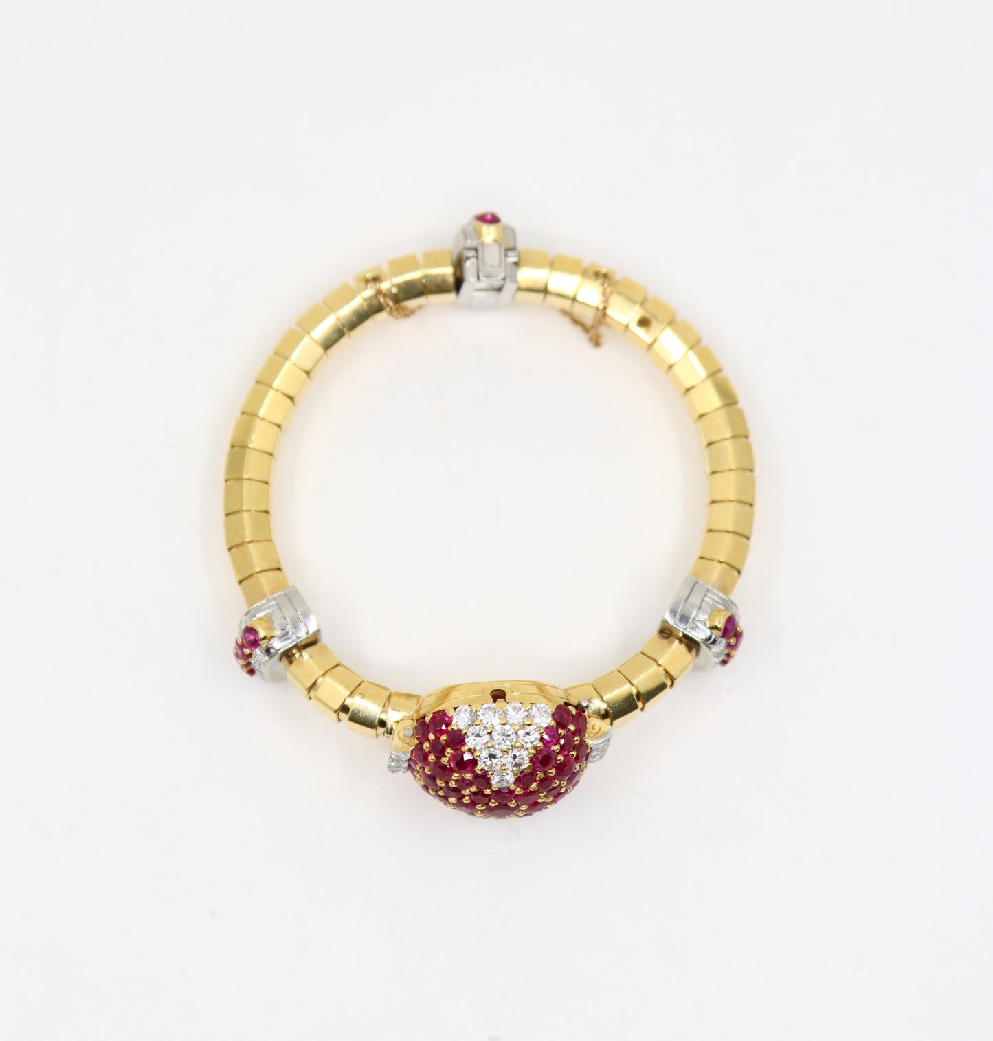 Retro Oscar Heyman 18K Yellow & White Gold Ruby Diamonds Bracelet