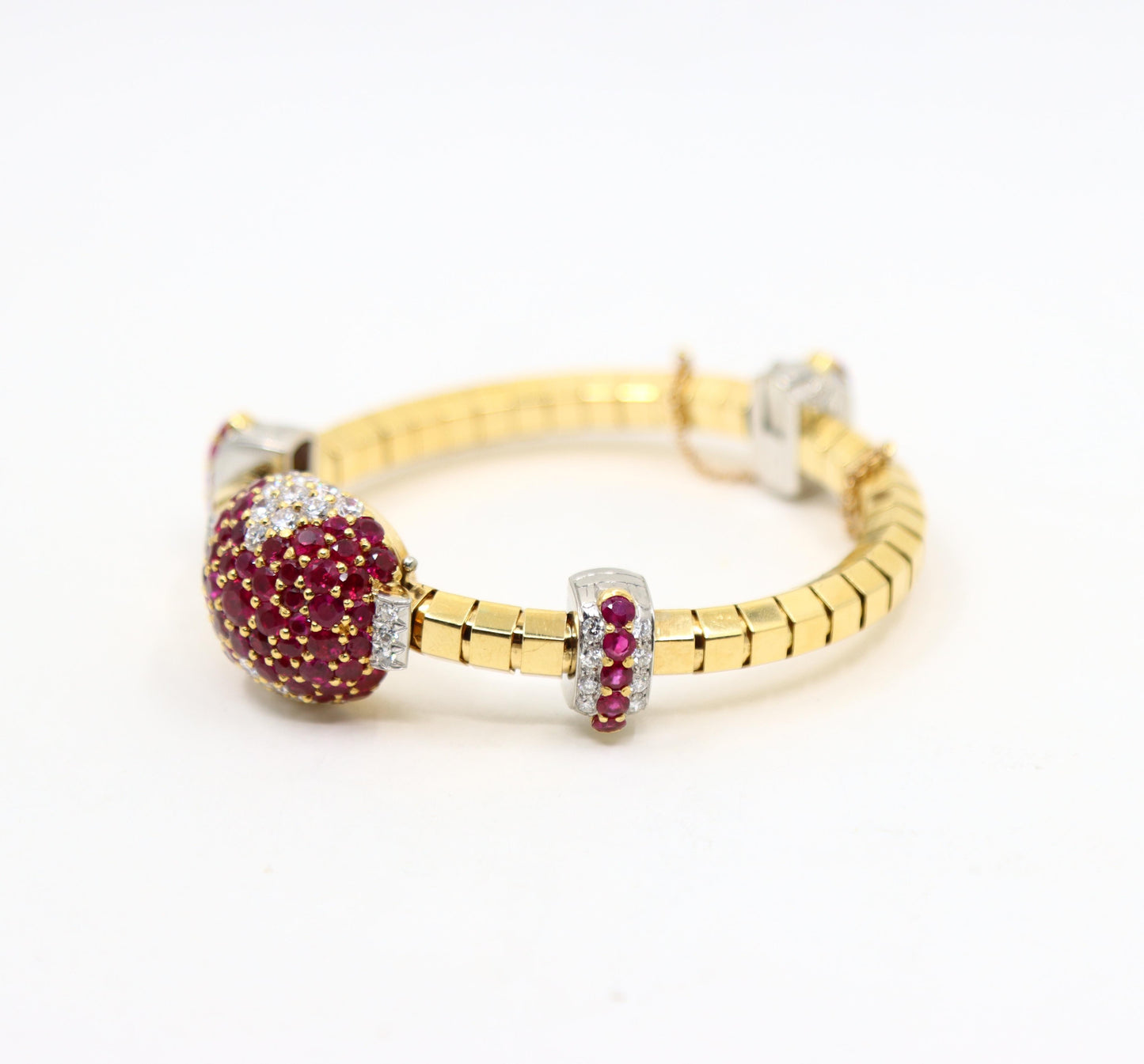 Retro Oscar Heyman 18K Yellow & White Gold Ruby Diamonds Bracelet