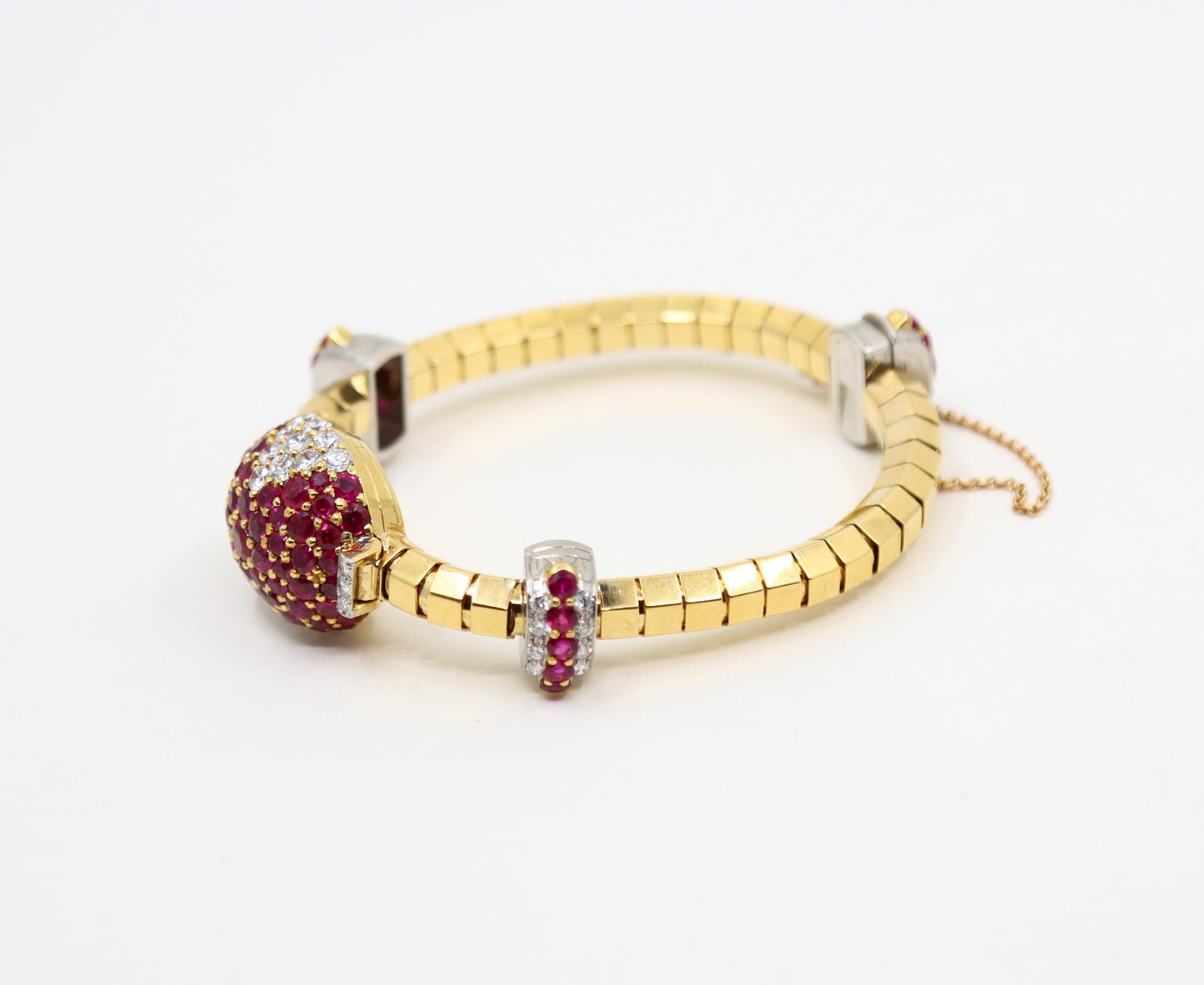 Retro Oscar Heyman 18K Yellow & White Gold Ruby Diamonds Bracelet