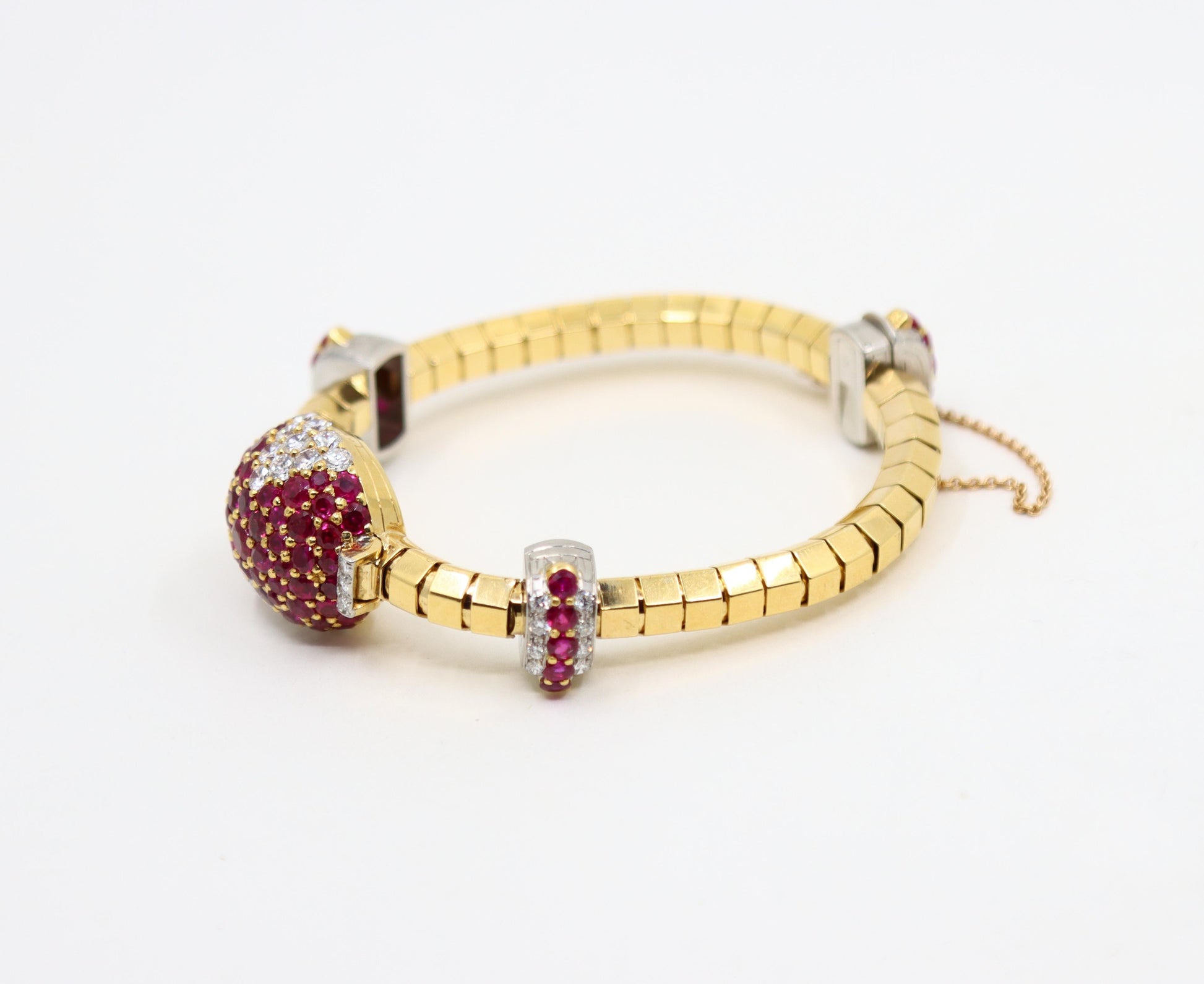 Retro Oscar Heyman 18K Yellow & White Gold Ruby Diamonds Bracelet