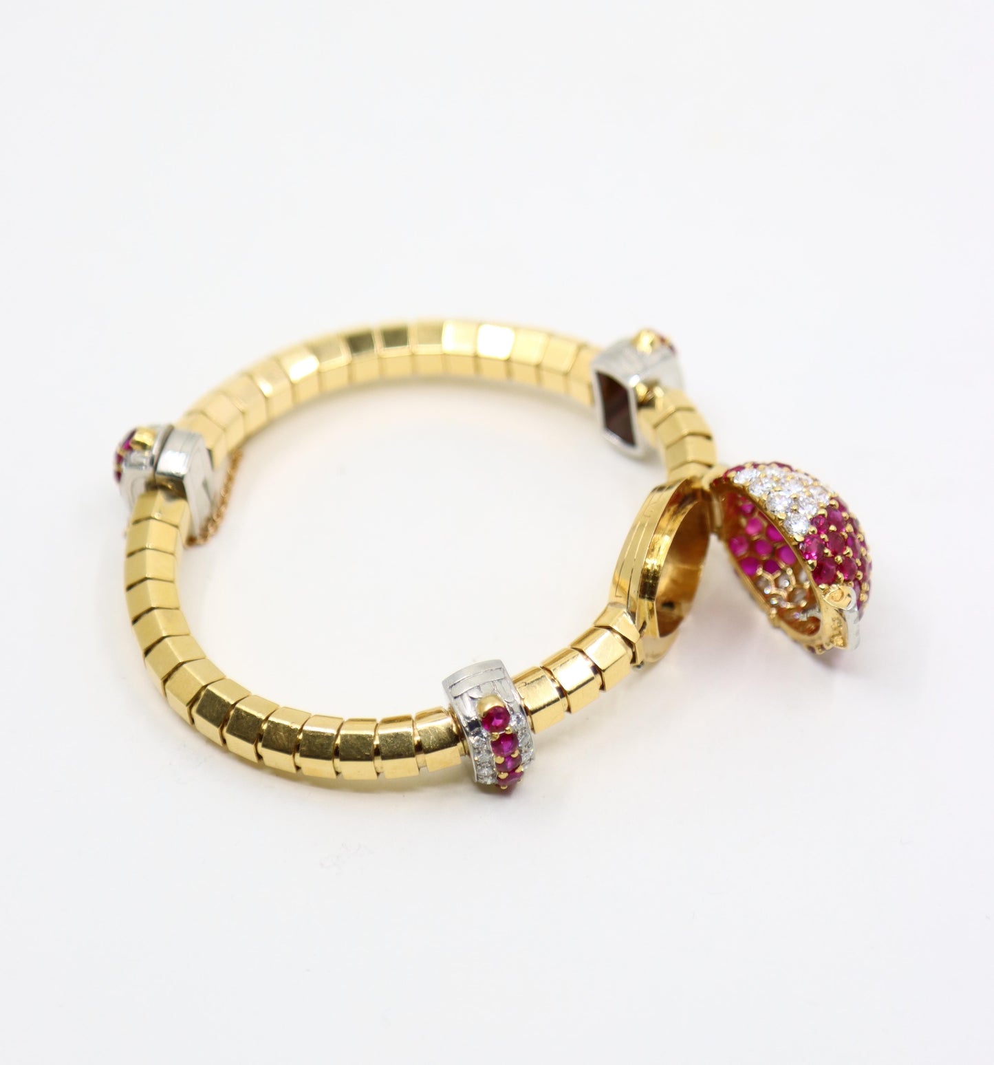 Retro Oscar Heyman 18K Yellow & White Gold Ruby Diamonds Bracelet