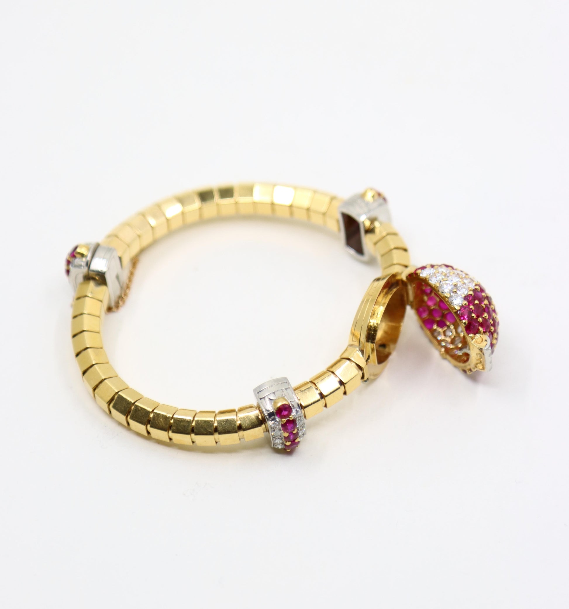Retro Oscar Heyman 18K Yellow & White Gold Ruby Diamonds Bracelet