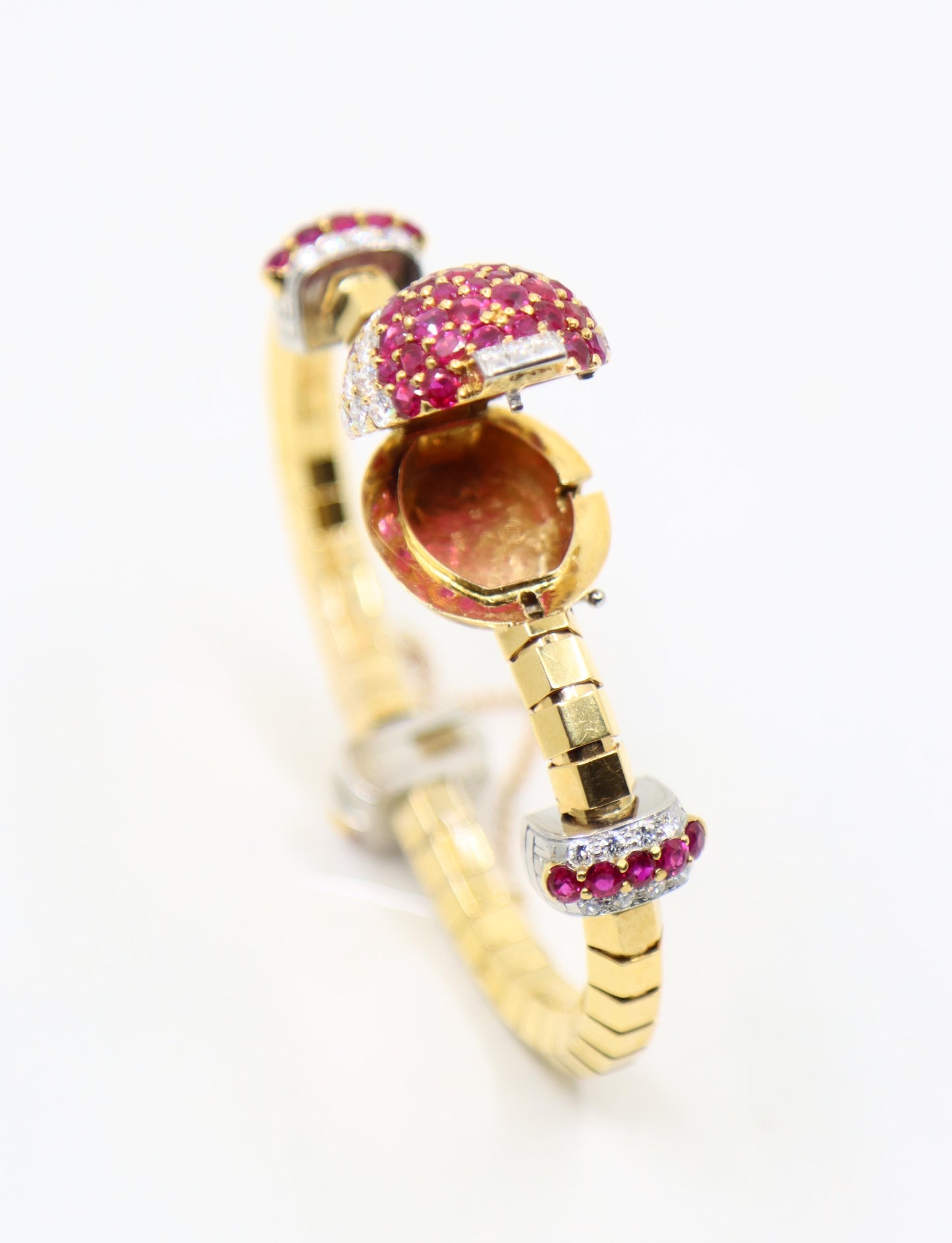 Retro Oscar Heyman 18K Yellow & White Gold Ruby Diamonds Bracelet