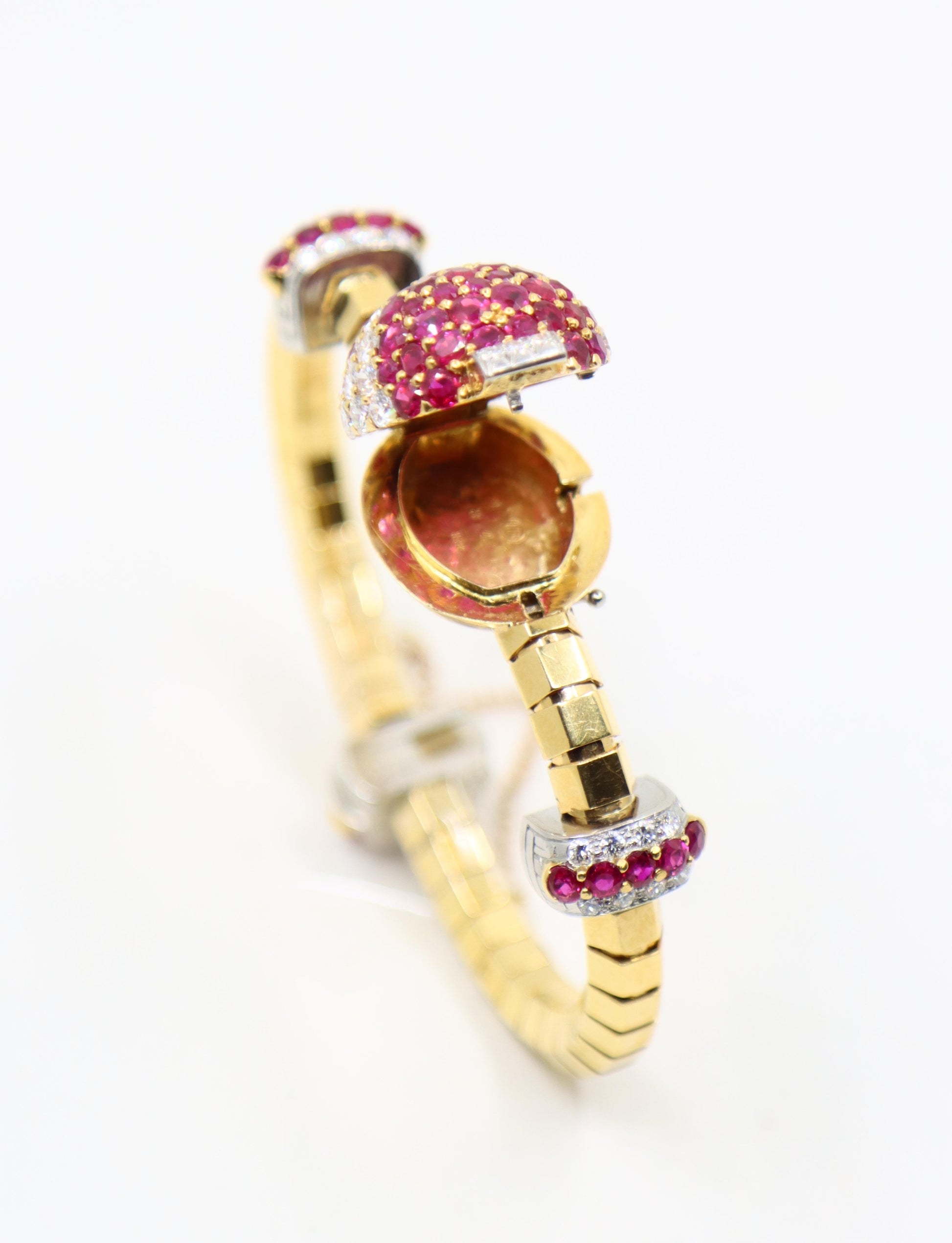 Retro Oscar Heyman 18K Yellow & White Gold Ruby Diamonds Bracelet