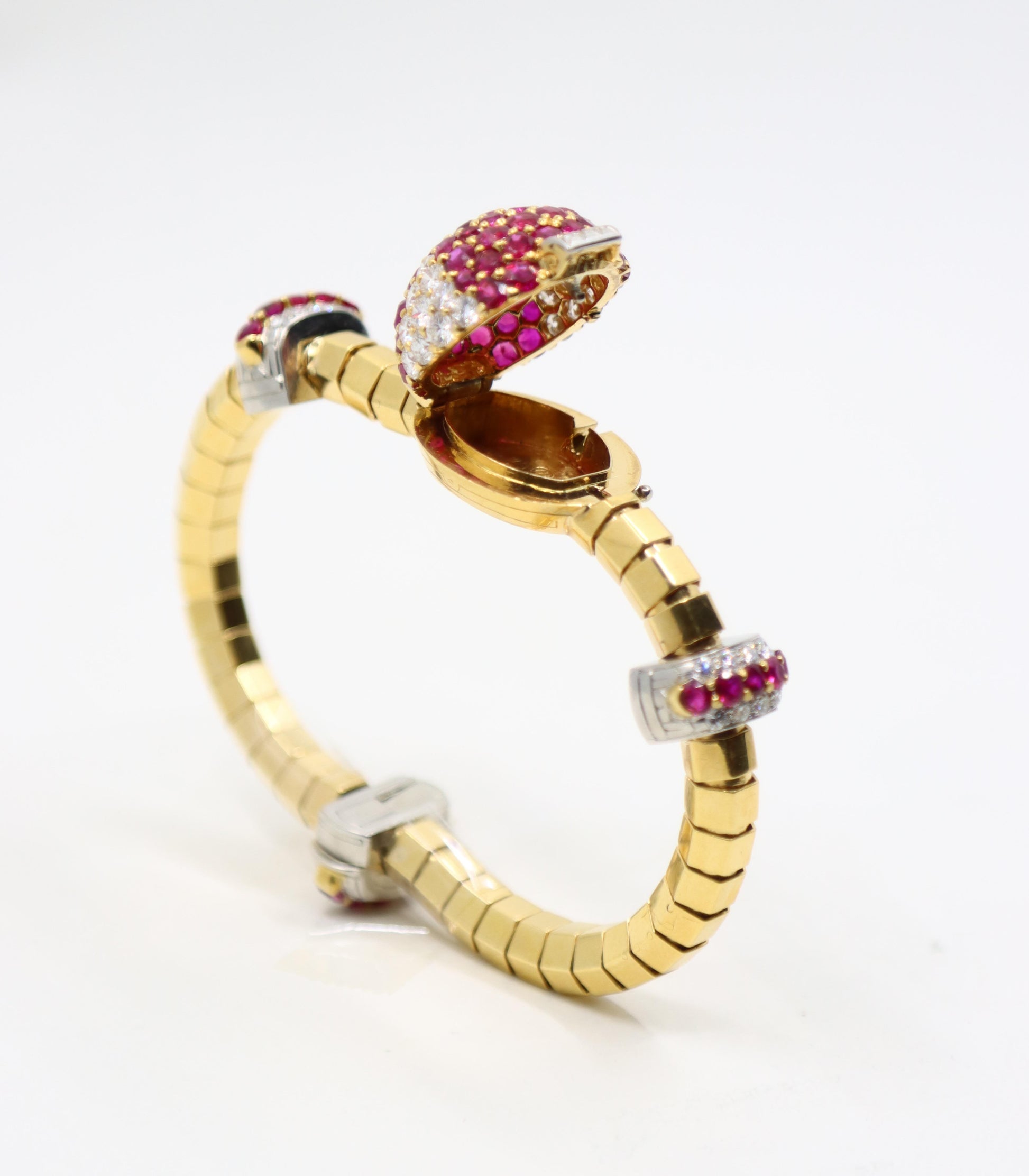 Retro Oscar Heyman 18K Yellow & White Gold Ruby Diamonds Bracelet