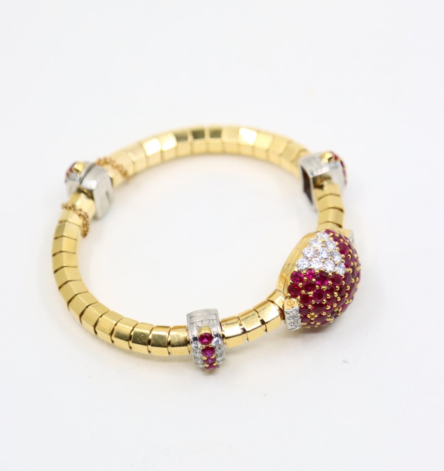 Retro Oscar Heyman 18K Yellow & White Gold Ruby Diamonds Bracelet
