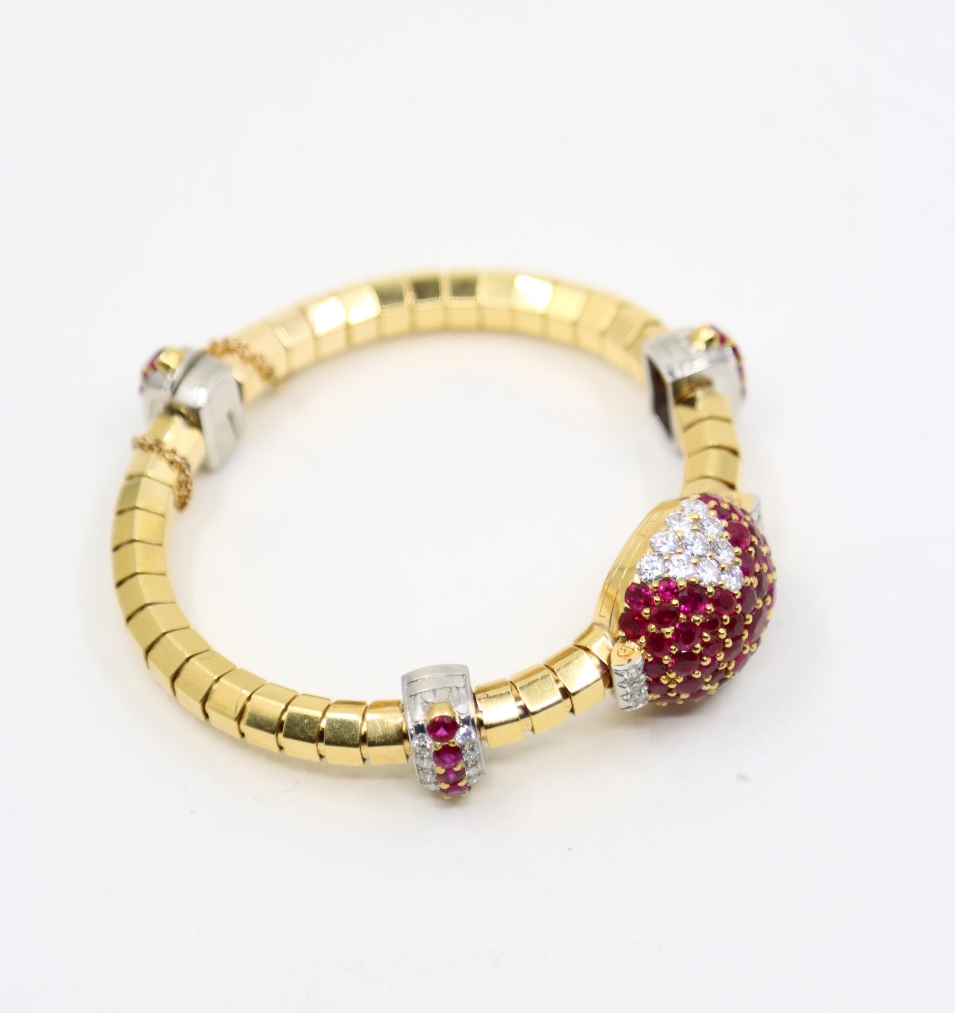 Retro Oscar Heyman 18K Yellow & White Gold Ruby Diamonds Bracelet