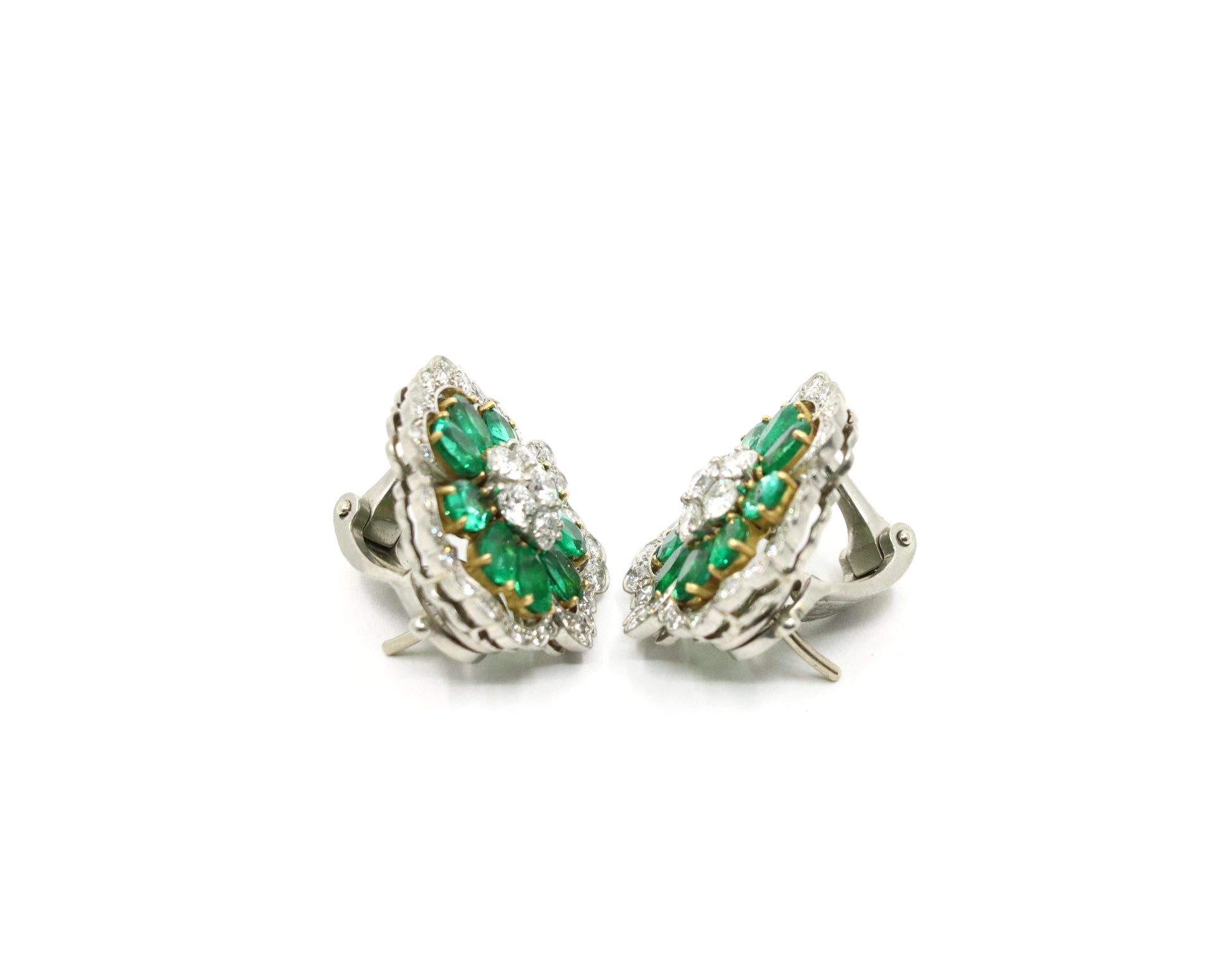 Van Cleef & Arpels 18K Gold & Platinum Diamond Emerald Flower Earrings