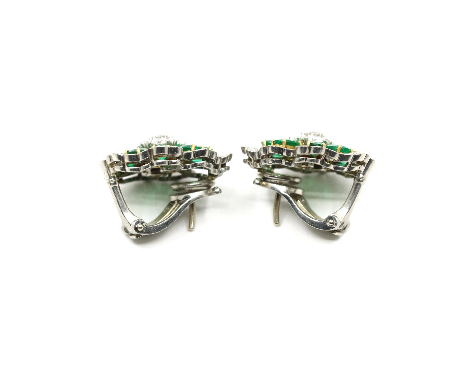 Van Cleef & Arpels 18K Gold & Platinum Diamond Emerald Flower Earrings