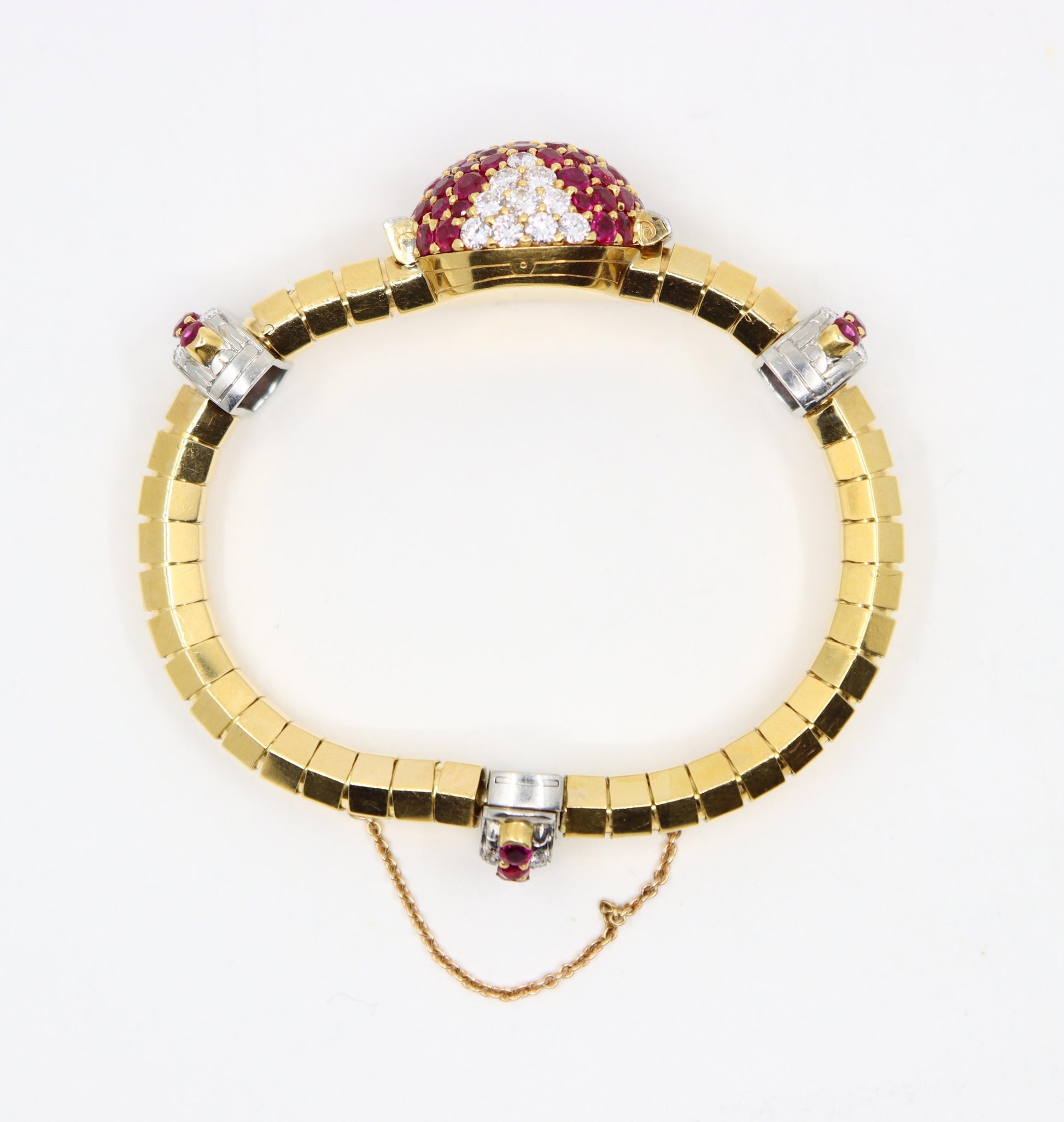 Retro Oscar Heyman 18K Yellow & White Gold Ruby Diamonds Bracelet