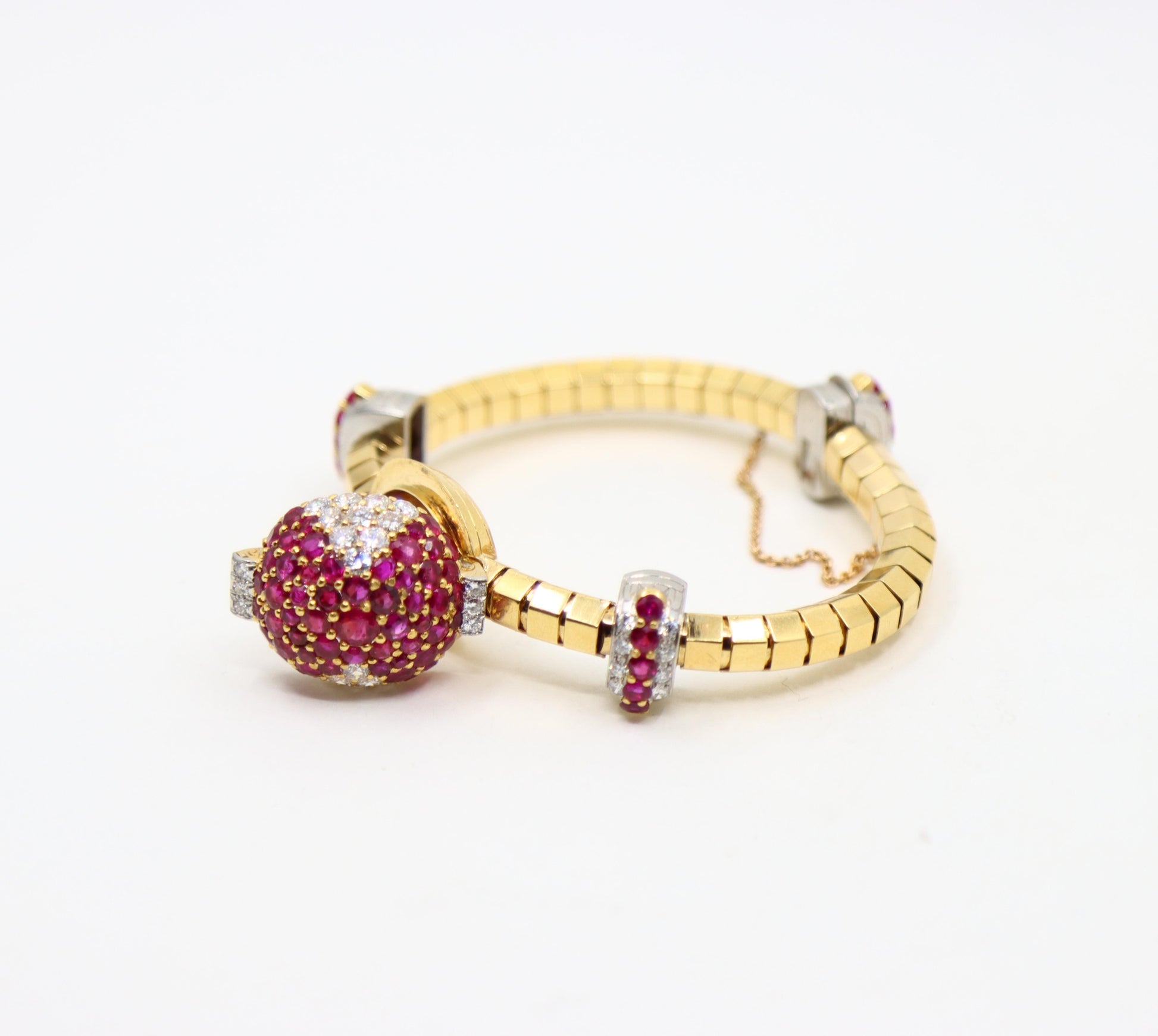 Retro Oscar Heyman 18K Yellow & White Gold Ruby Diamonds Bracelet