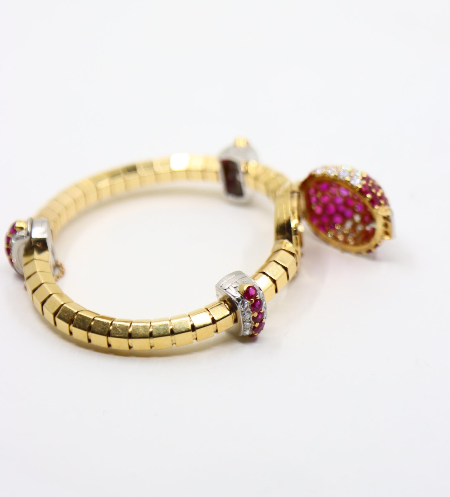 Retro Oscar Heyman 18K Yellow & White Gold Ruby Diamonds Bracelet