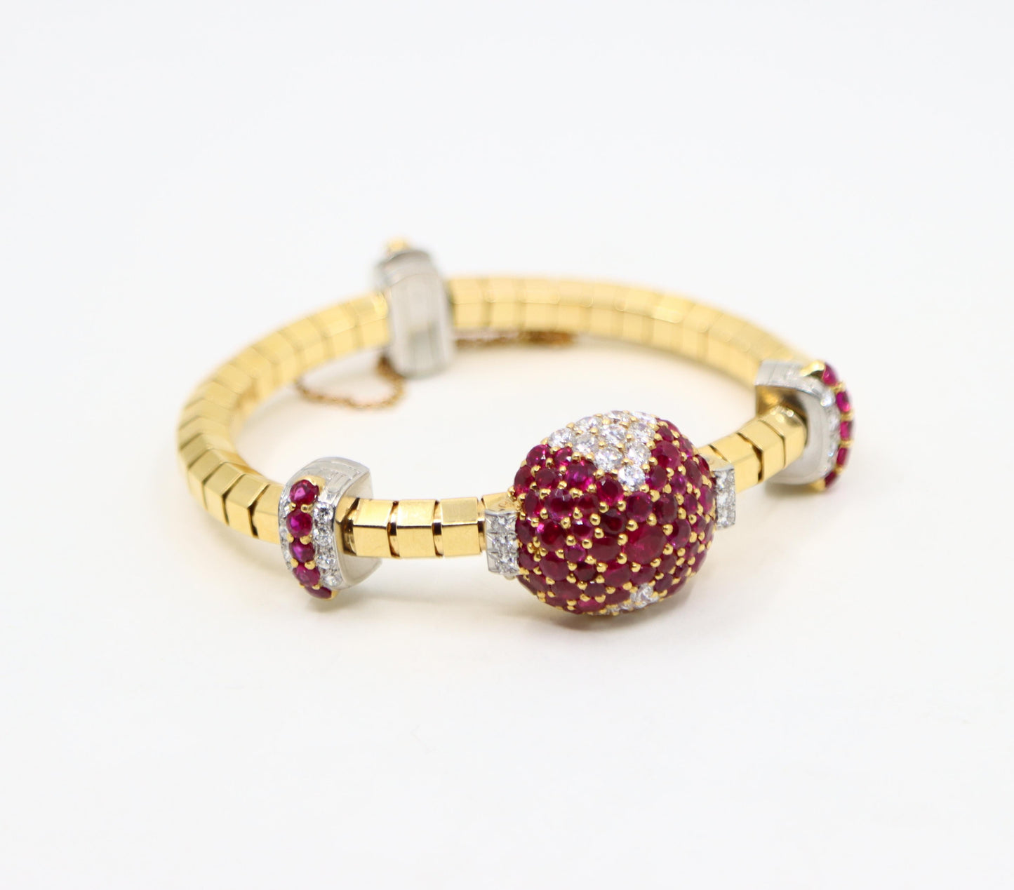 Retro Oscar Heyman 18K Yellow & White Gold Ruby Diamonds Bracelet