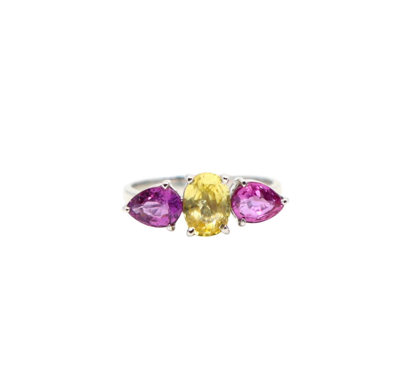 18K White Gold Yellow & Pink Sapphire Ring