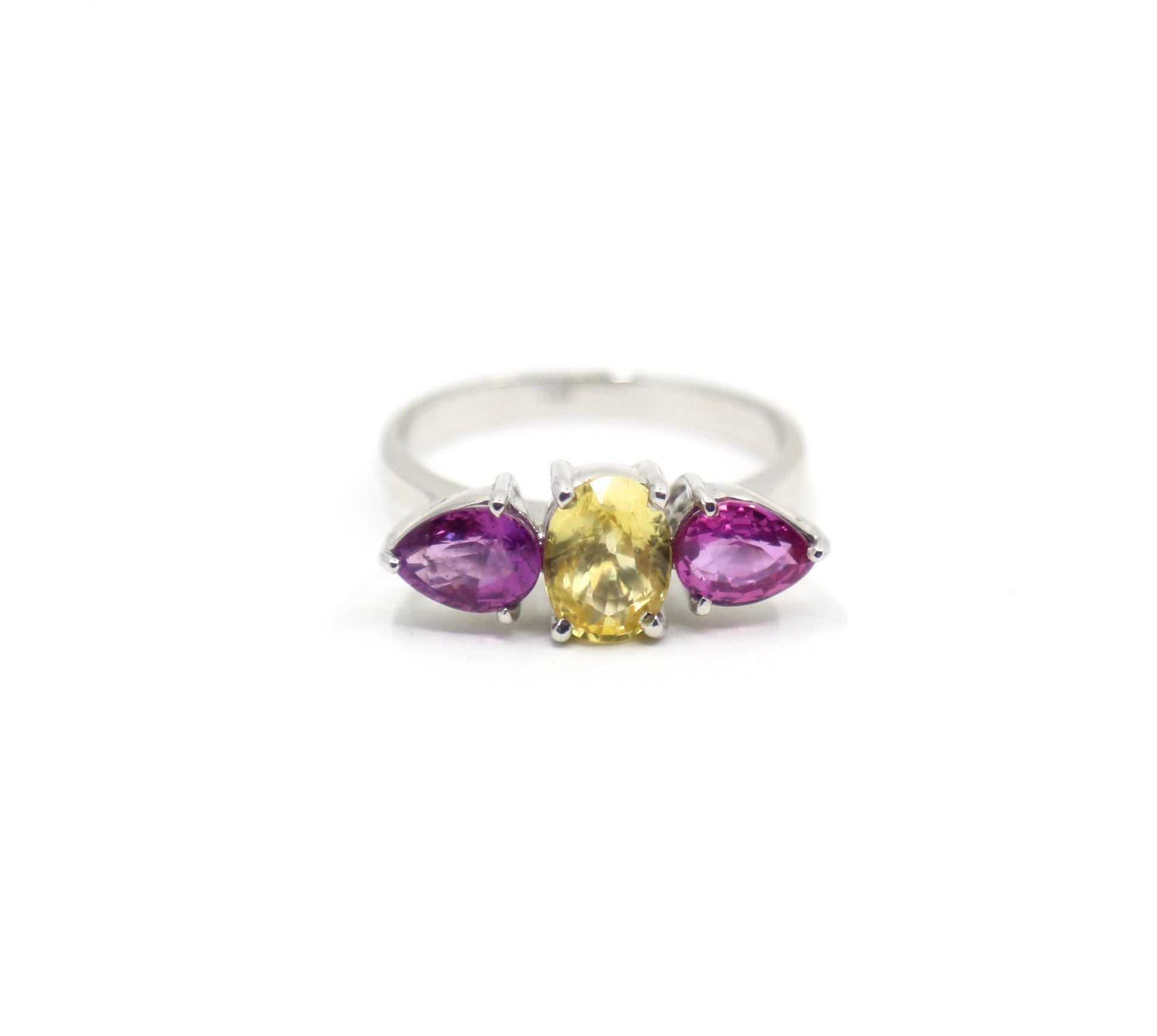 18K White Gold Yellow & Pink Sapphire Ring
