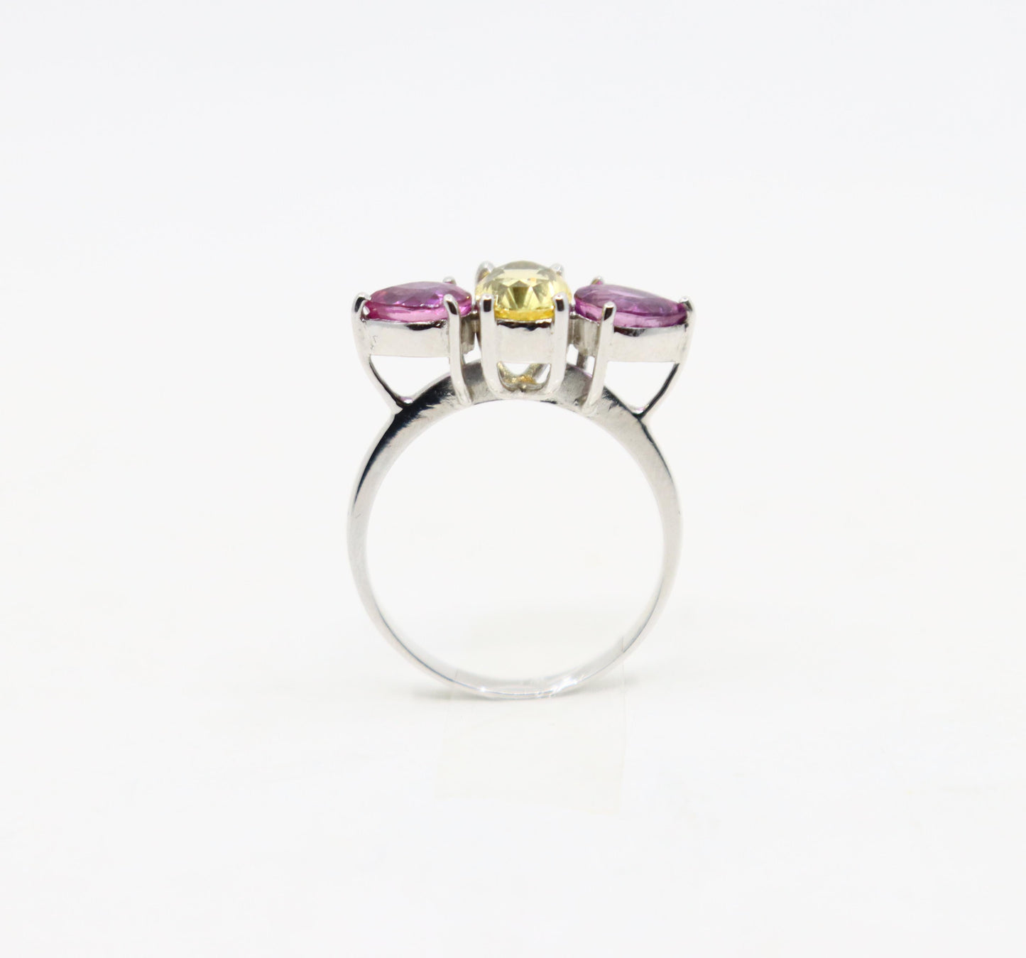 18K White Gold Yellow & Pink Sapphire Ring