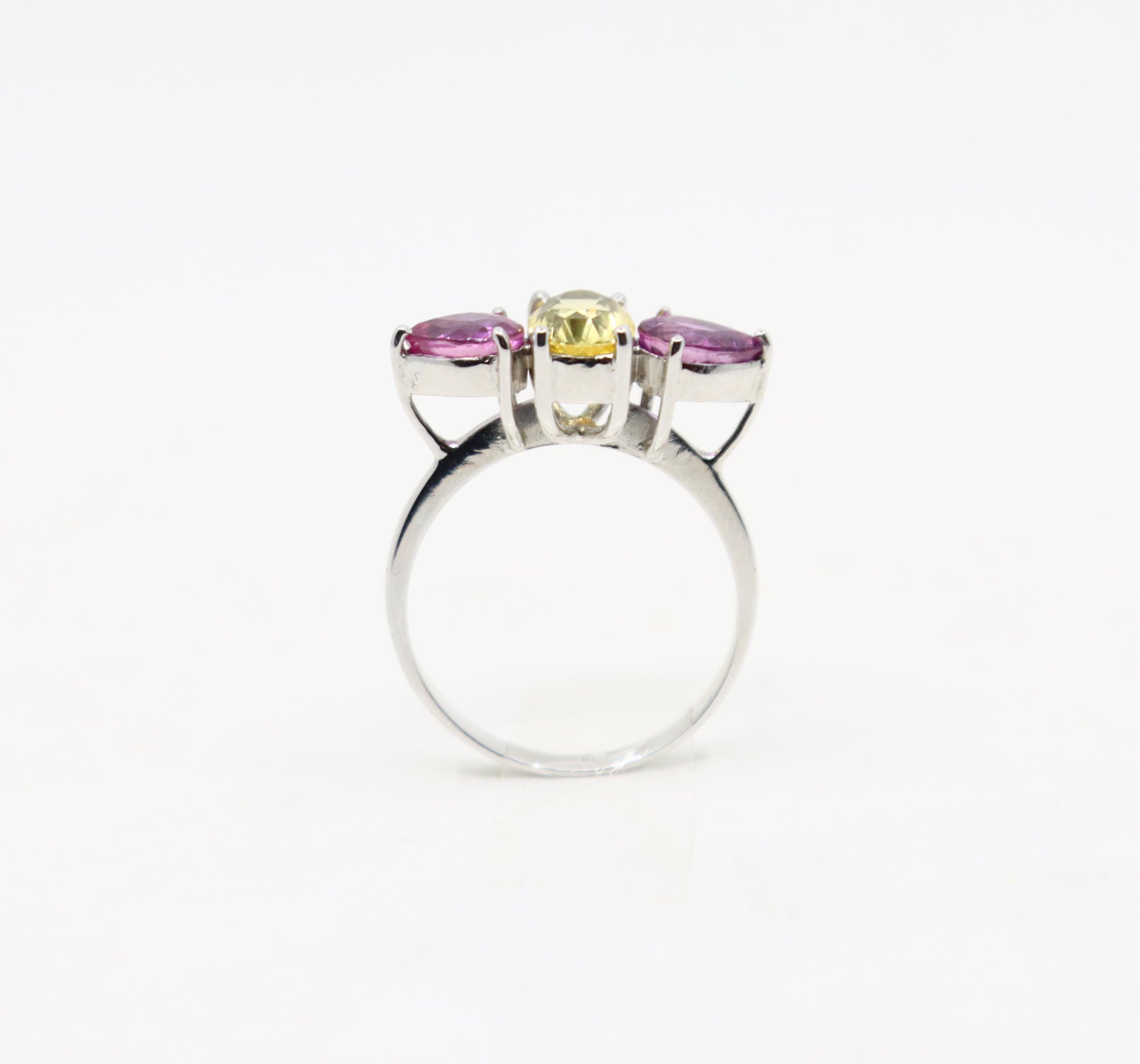 18K White Gold Yellow & Pink Sapphire Ring