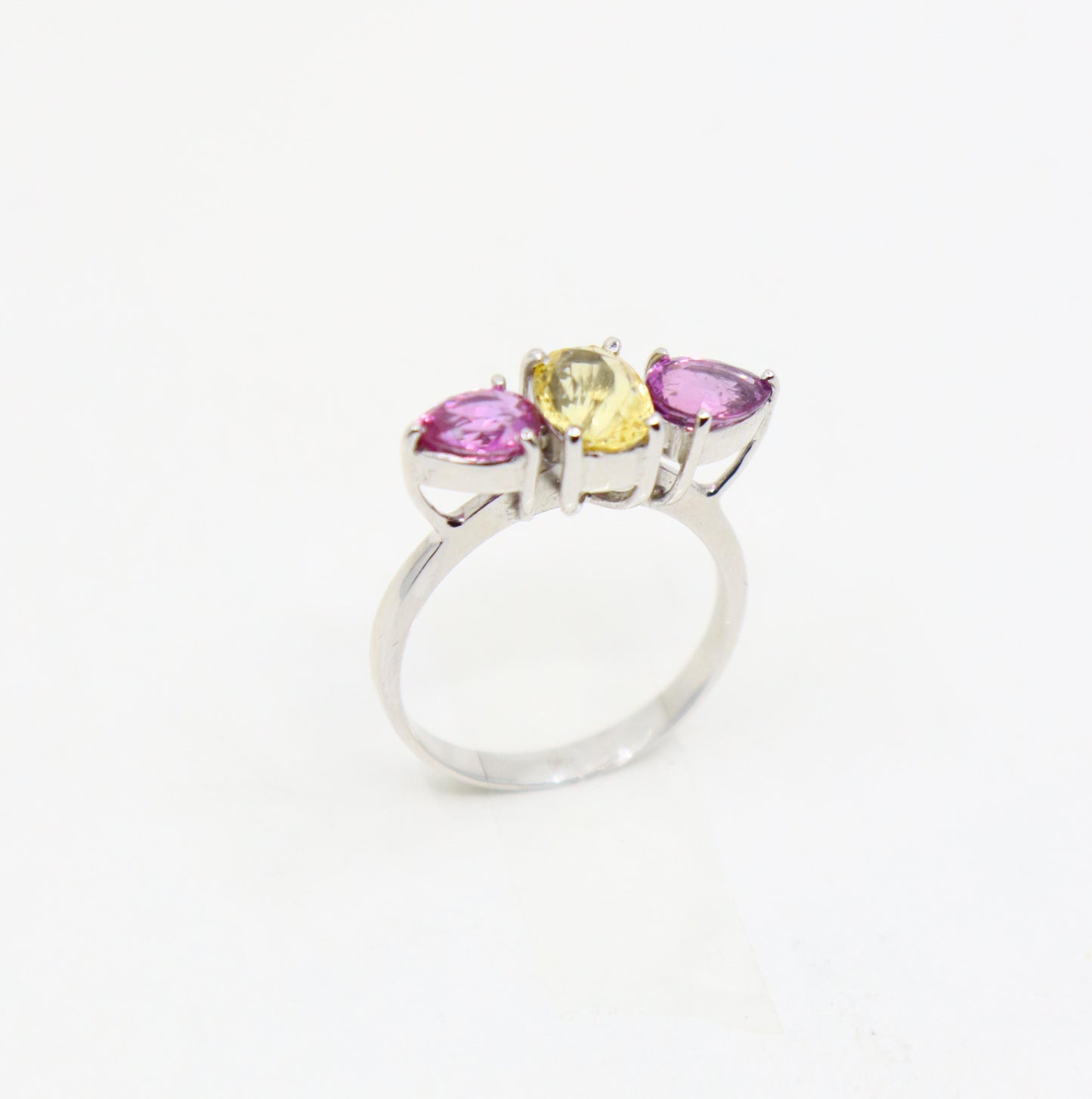 18K White Gold Yellow & Pink Sapphire Ring