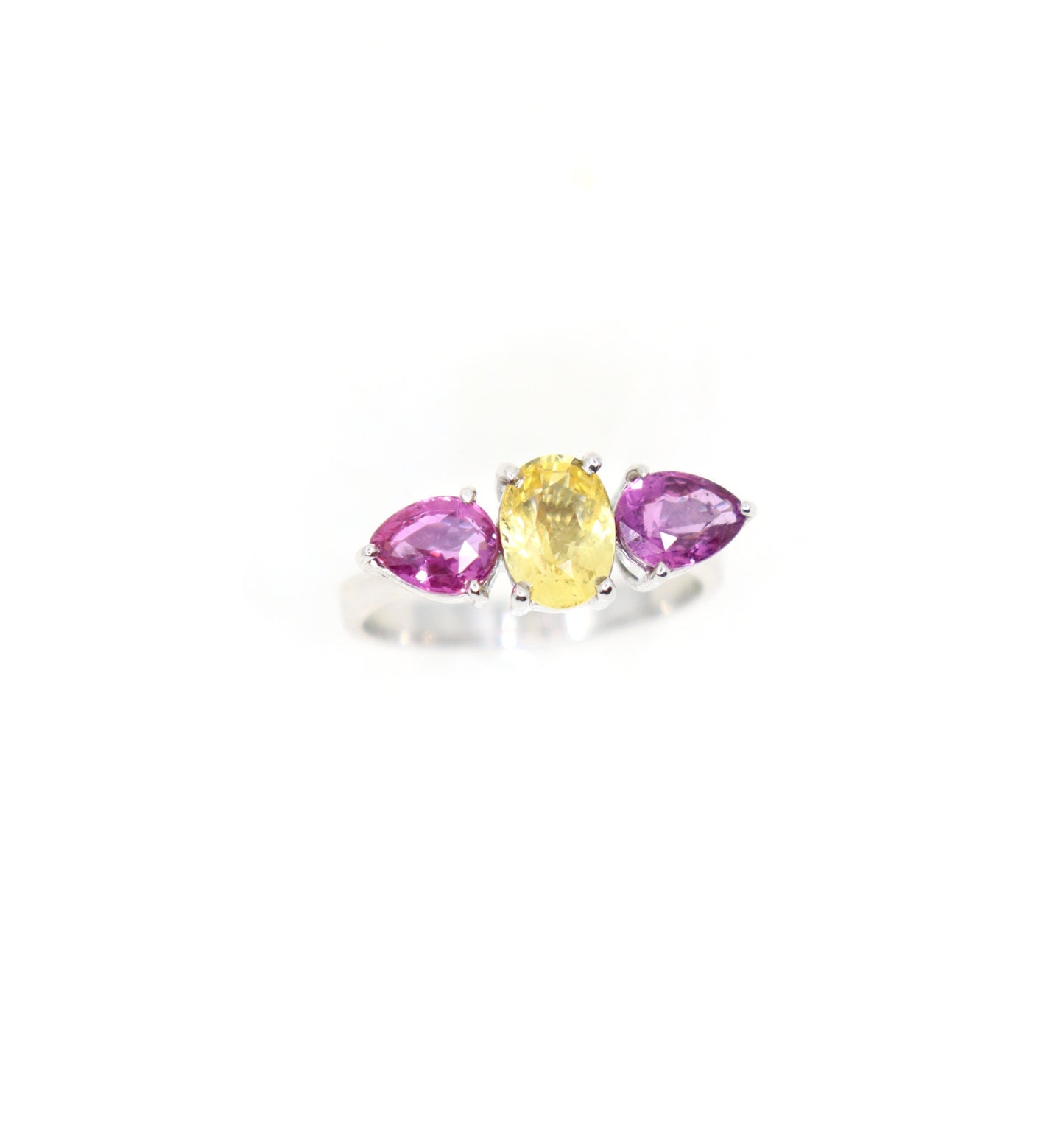 18K White Gold Yellow & Pink Sapphire Ring