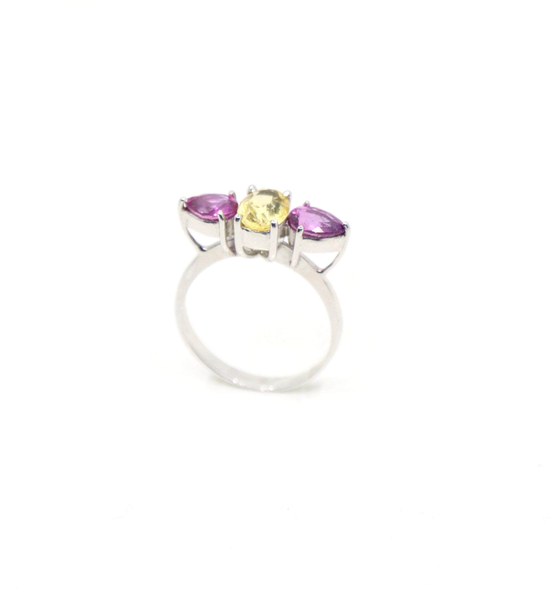 18K White Gold Yellow & Pink Sapphire Ring