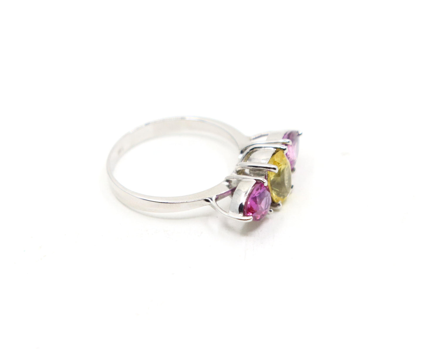 18K White Gold Yellow & Pink Sapphire Ring