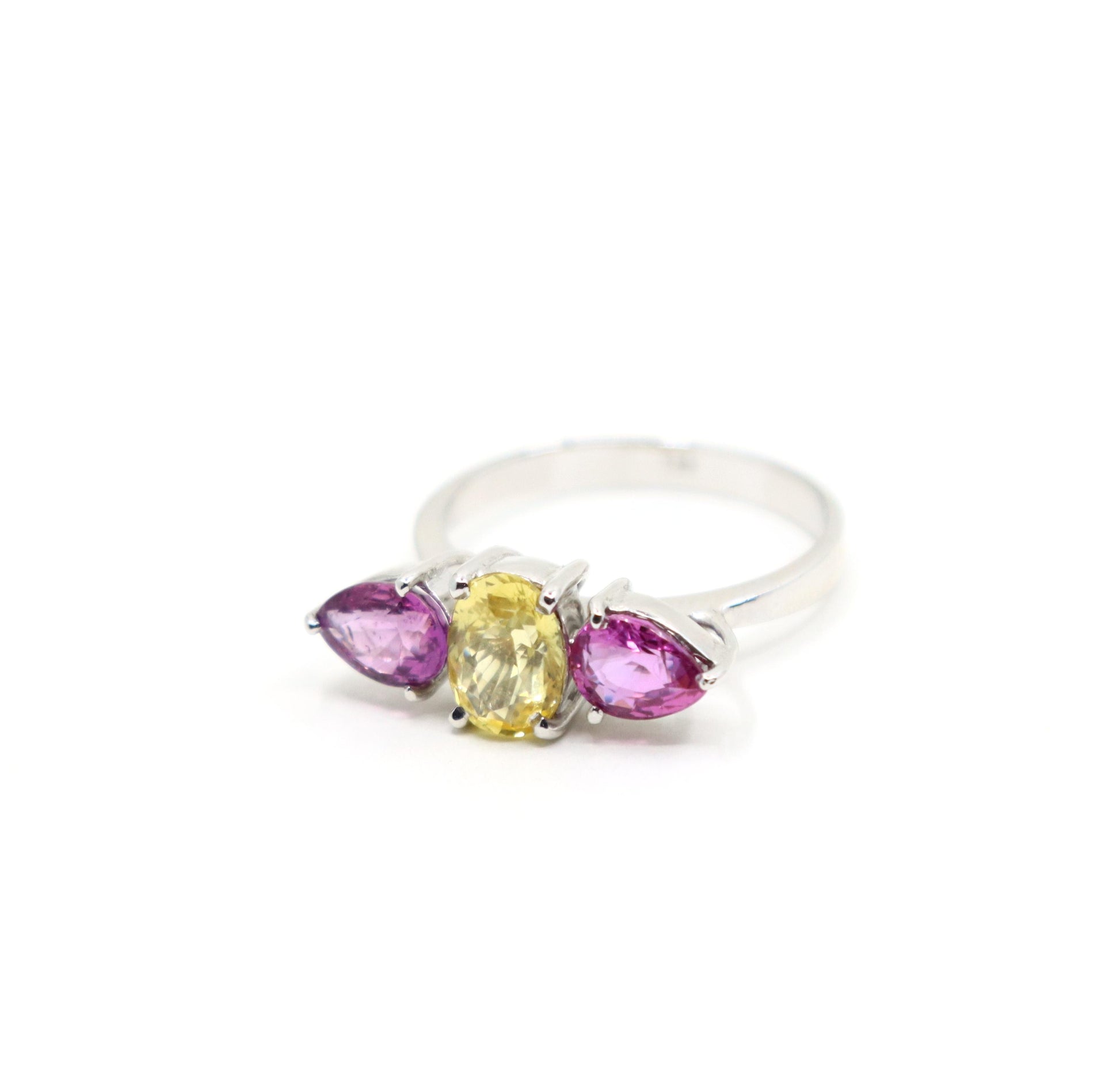 18K White Gold Yellow & Pink Sapphire Ring