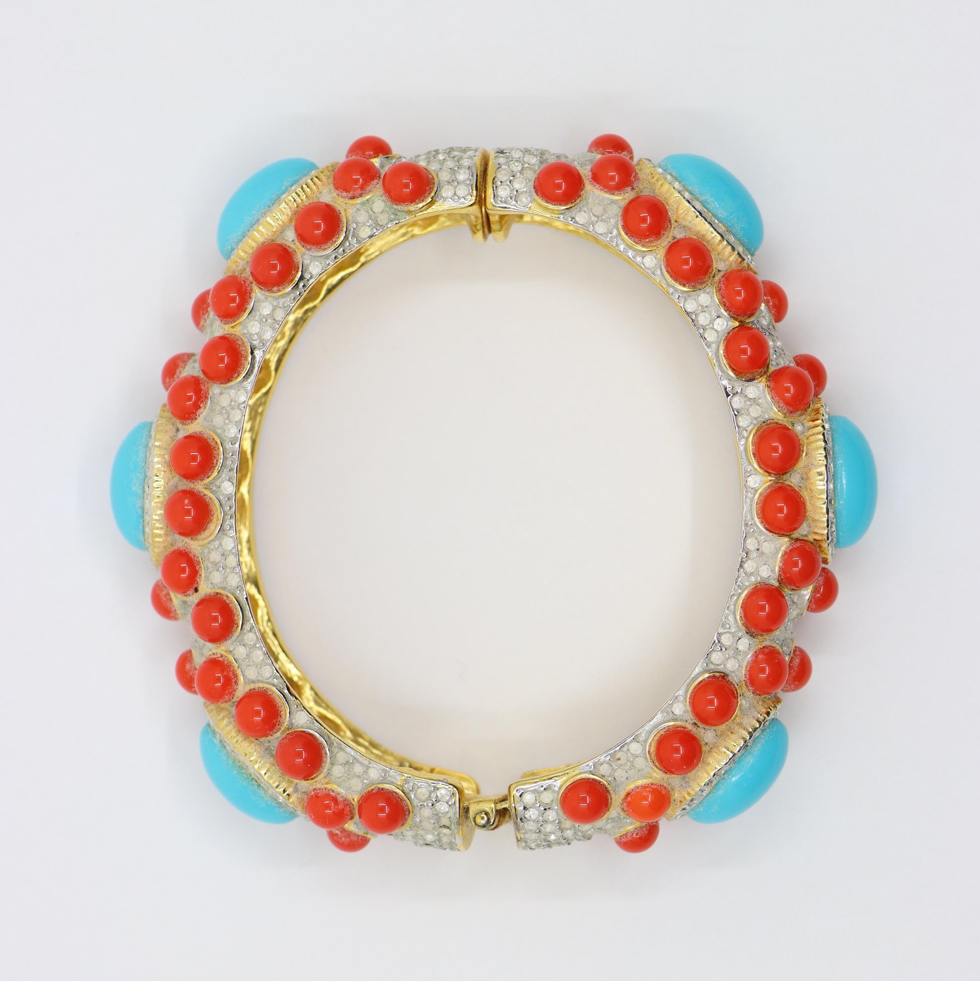 Kenneth Jay Lane K.J.L Gold Tone Rhinestone Coral & Turquoise - Like Bracelet