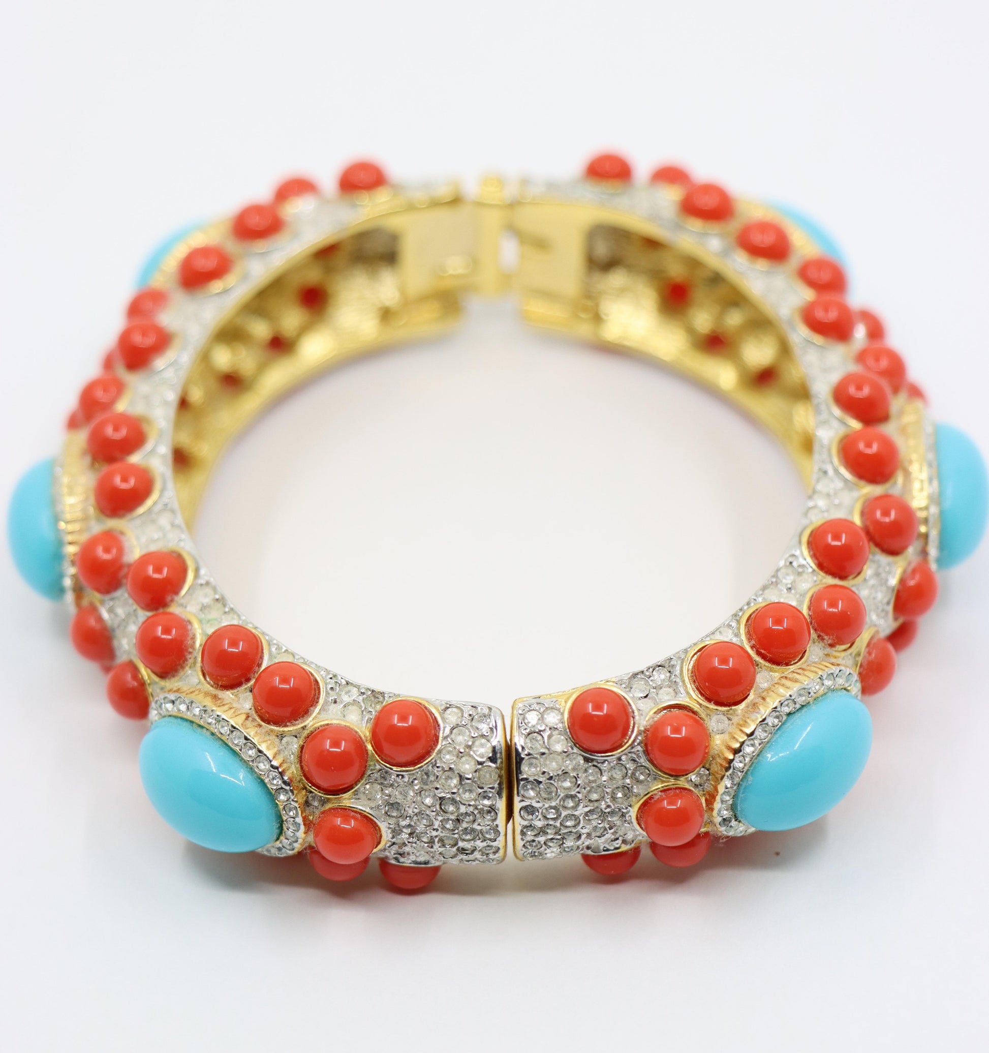 Kenneth Jay Lane K.J.L Gold Tone Rhinestone Coral & Turquoise - Like Bracelet