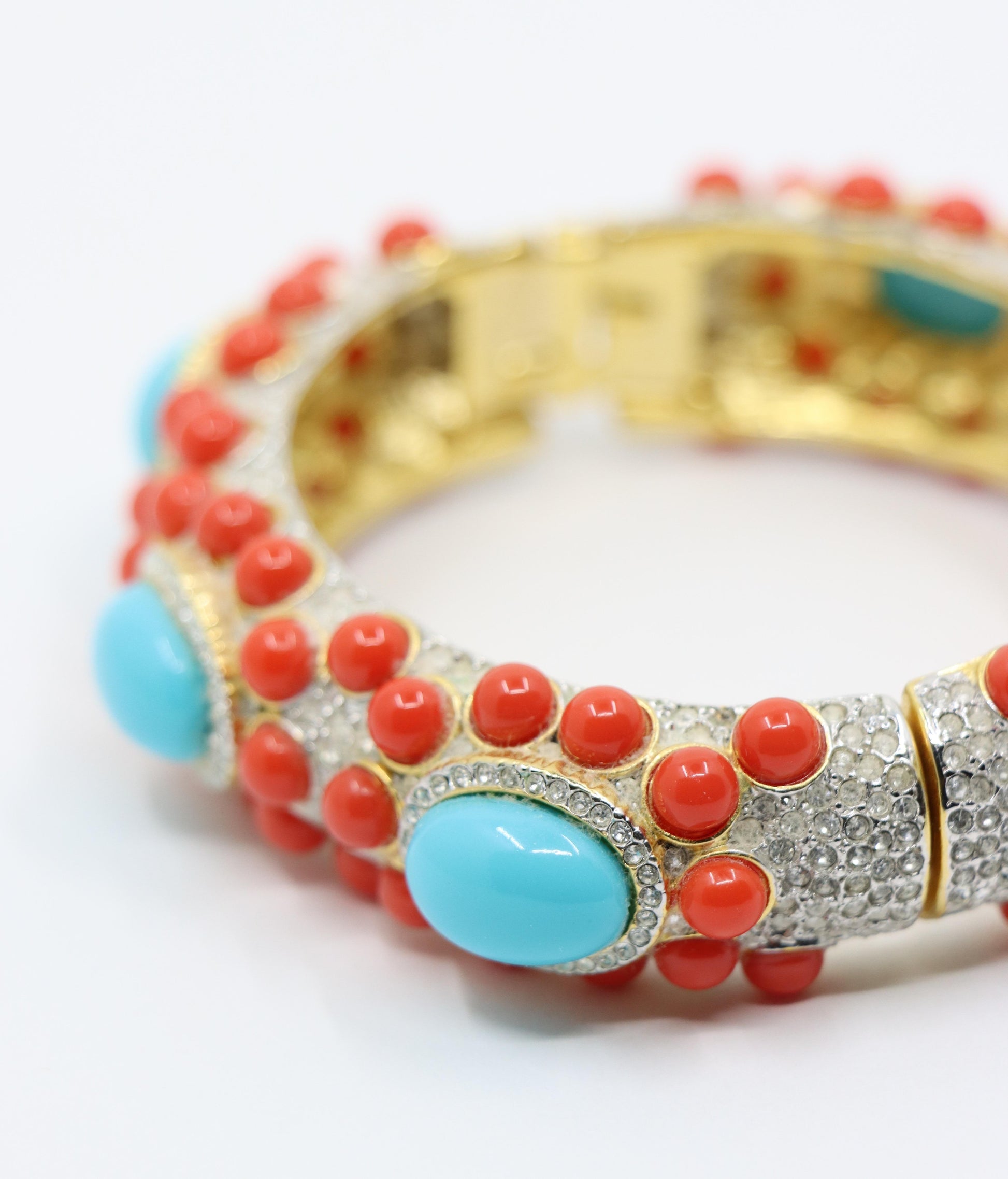 Kenneth Jay Lane K.J.L Gold Tone Rhinestone Coral & Turquoise - Like Bracelet