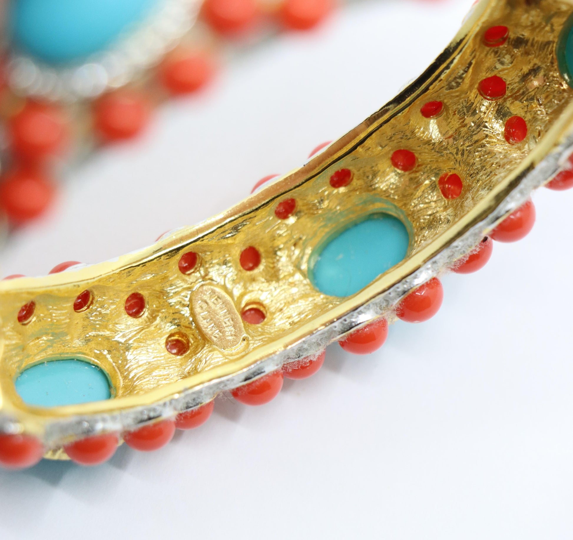 Kenneth Jay Lane K.J.L Gold Tone Rhinestone Coral & Turquoise - Like Bracelet