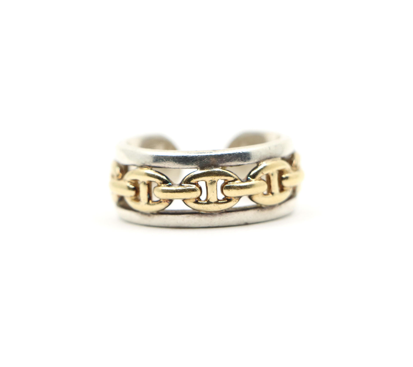 Hermes 18K Gold & Silver Chaine D'Ancre Enchainee Band Ring