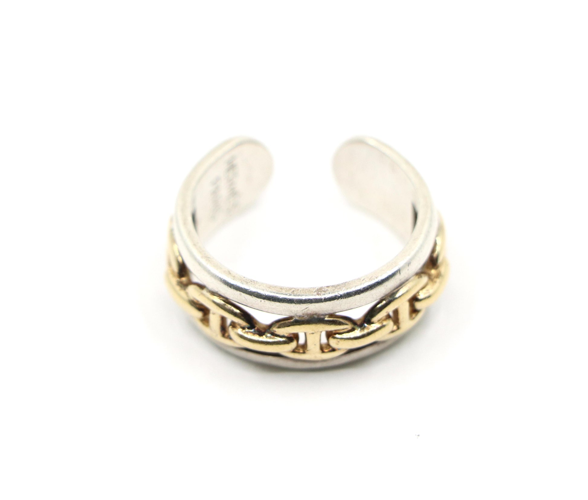 Hermes 18K Gold & Silver Chaine D'Ancre Enchainee Band Ring