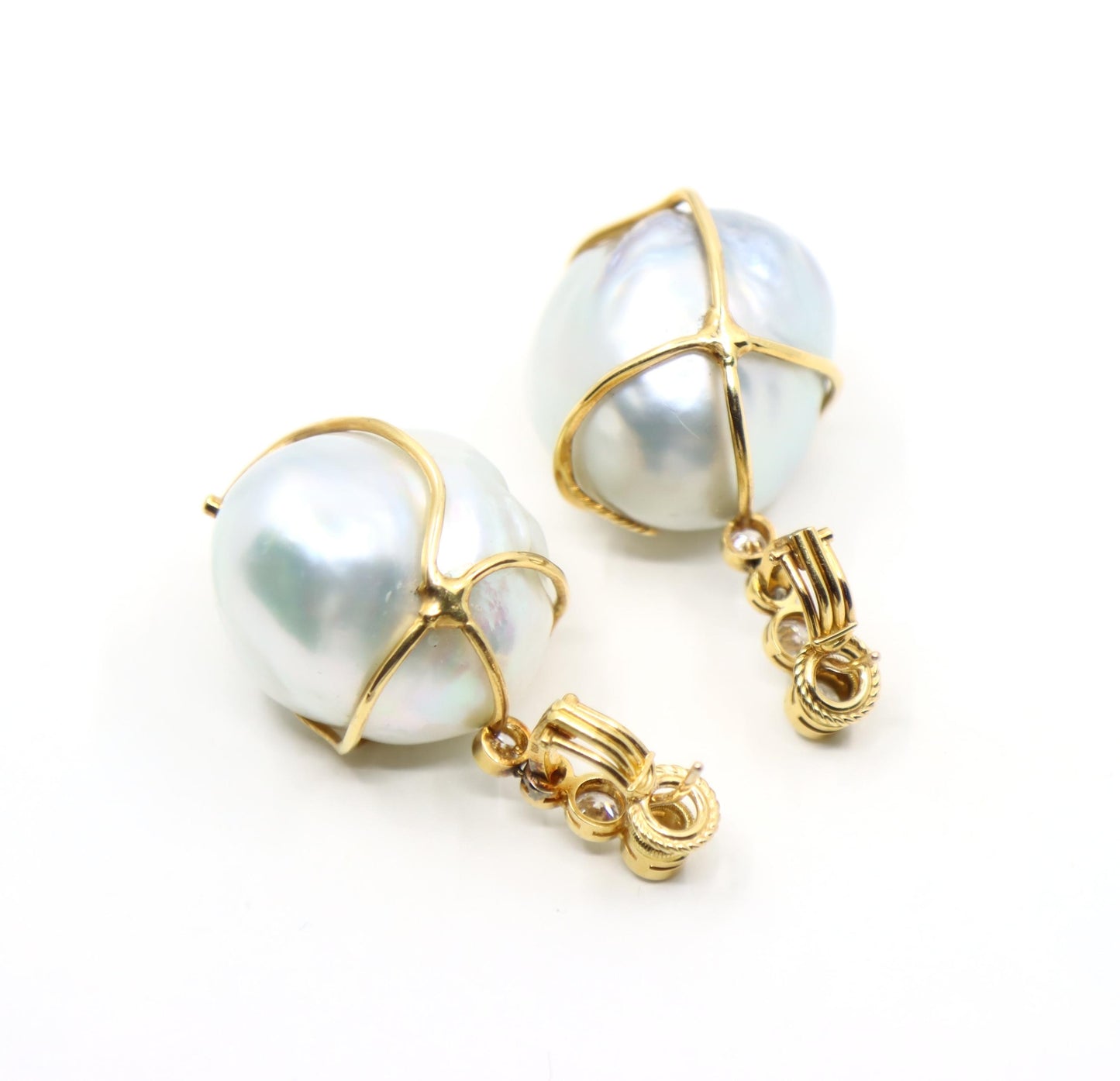Harry Winston 18K Gold Large Baroque Pearl Diamond Earrings