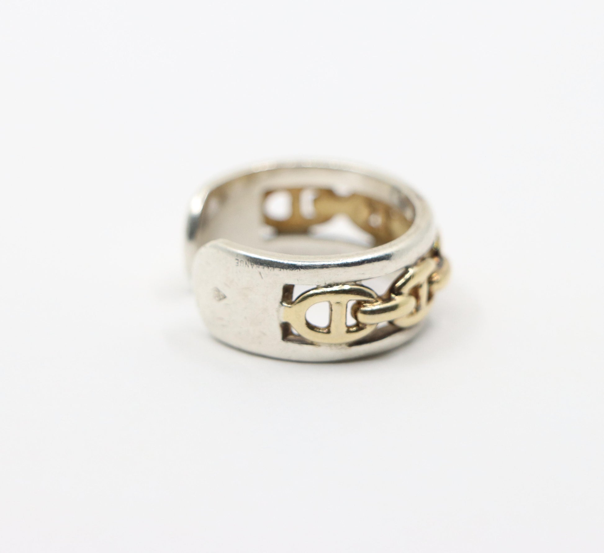 Hermes 18K Gold & Silver Chaine D'Ancre Enchainee Band Ring