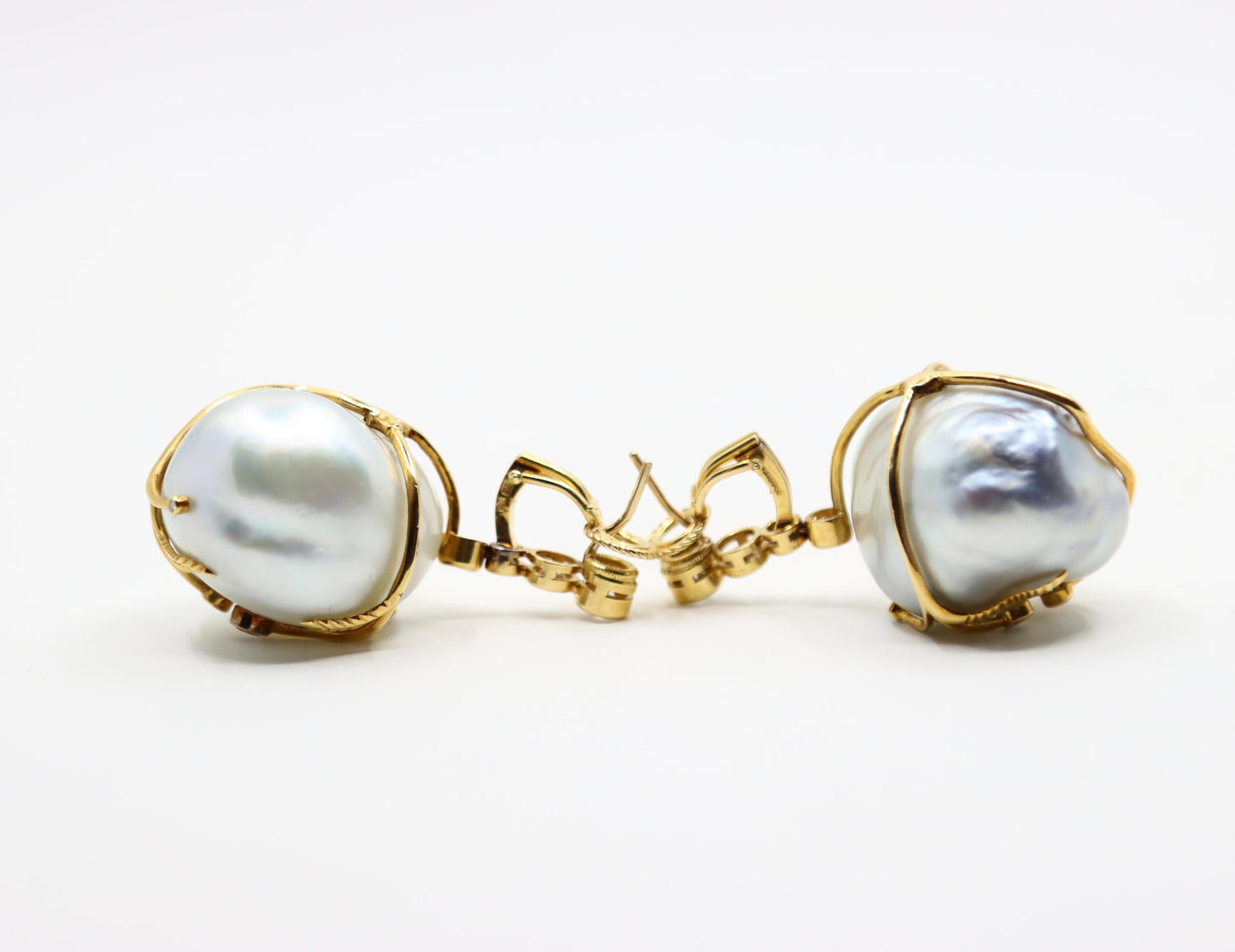 Harry Winston 18K Gold Large Baroque Pearl Diamond Earrings