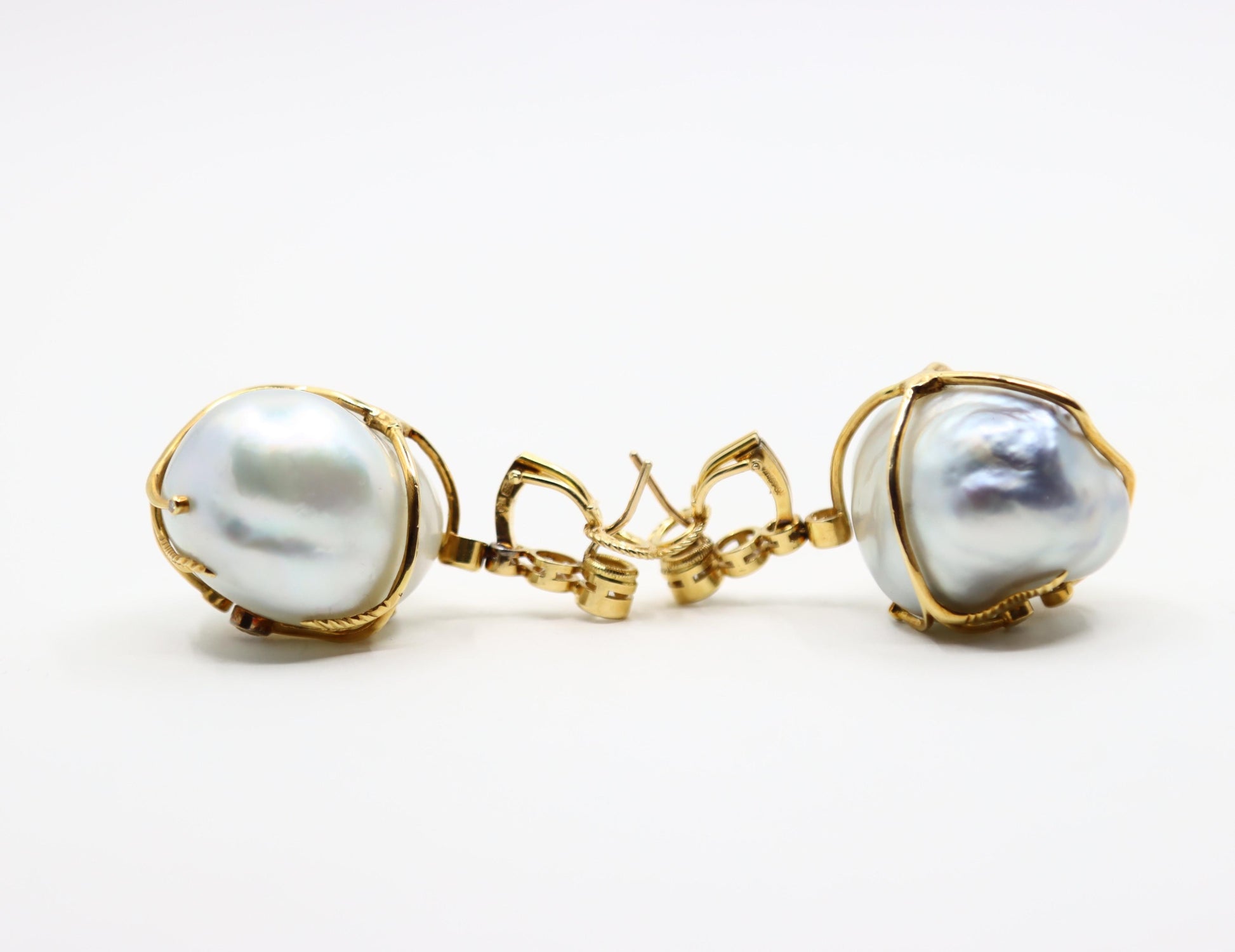 Harry Winston 18K Gold Large Baroque Pearl Diamond Earrings