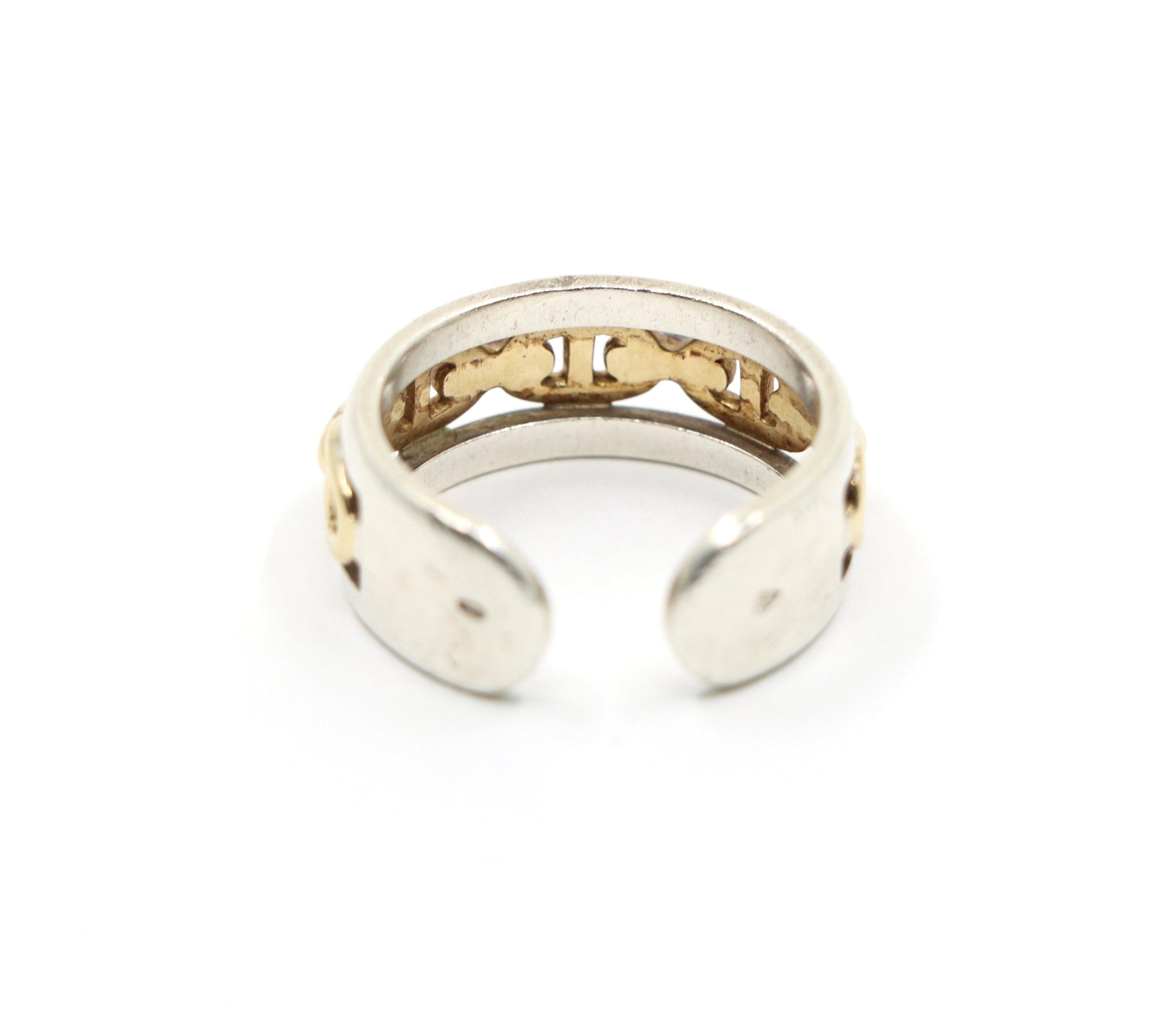 Hermes 18K Gold & Silver Chaine D'Ancre Enchainee Band Ring