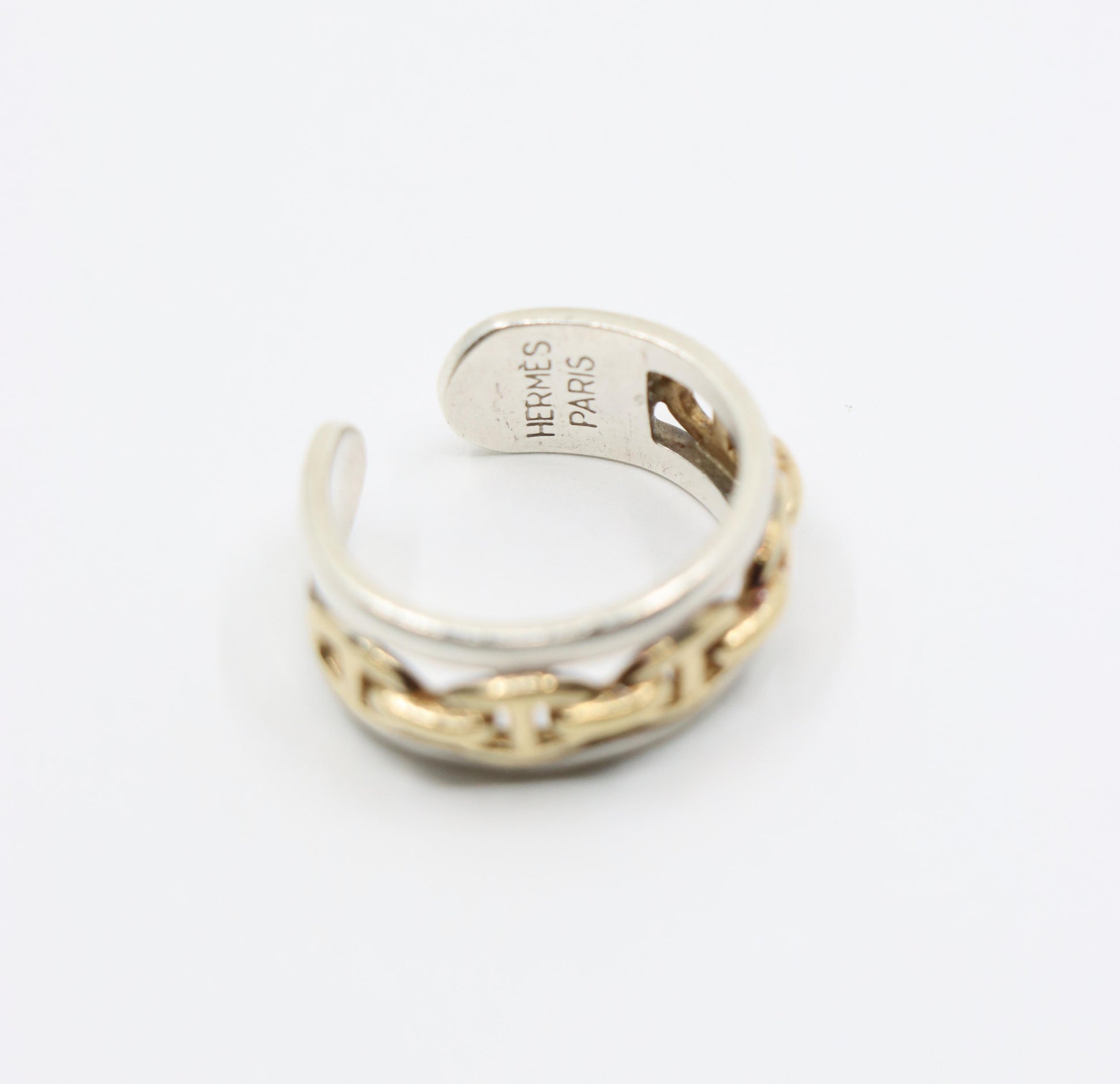 Hermes 18K Gold & Silver Chaine D'Ancre Enchainee Band Ring