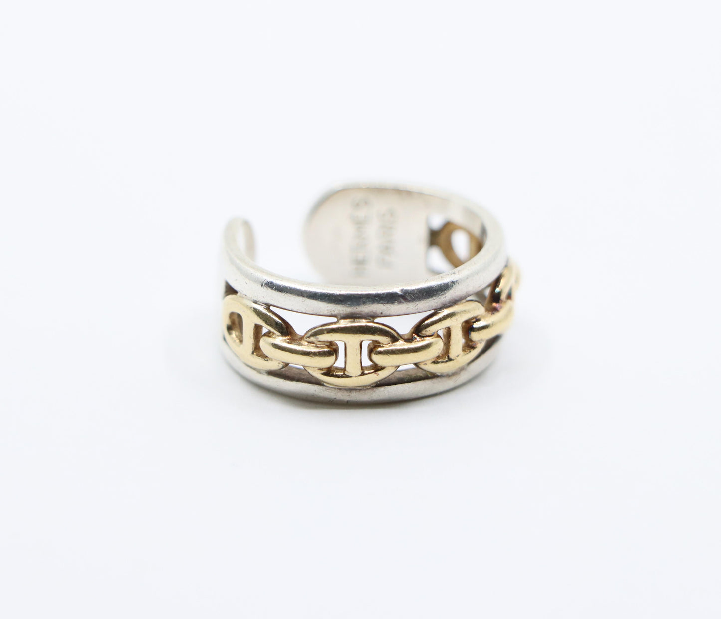 Hermes 18K Gold & Silver Chaine D'Ancre Enchainee Band Ring