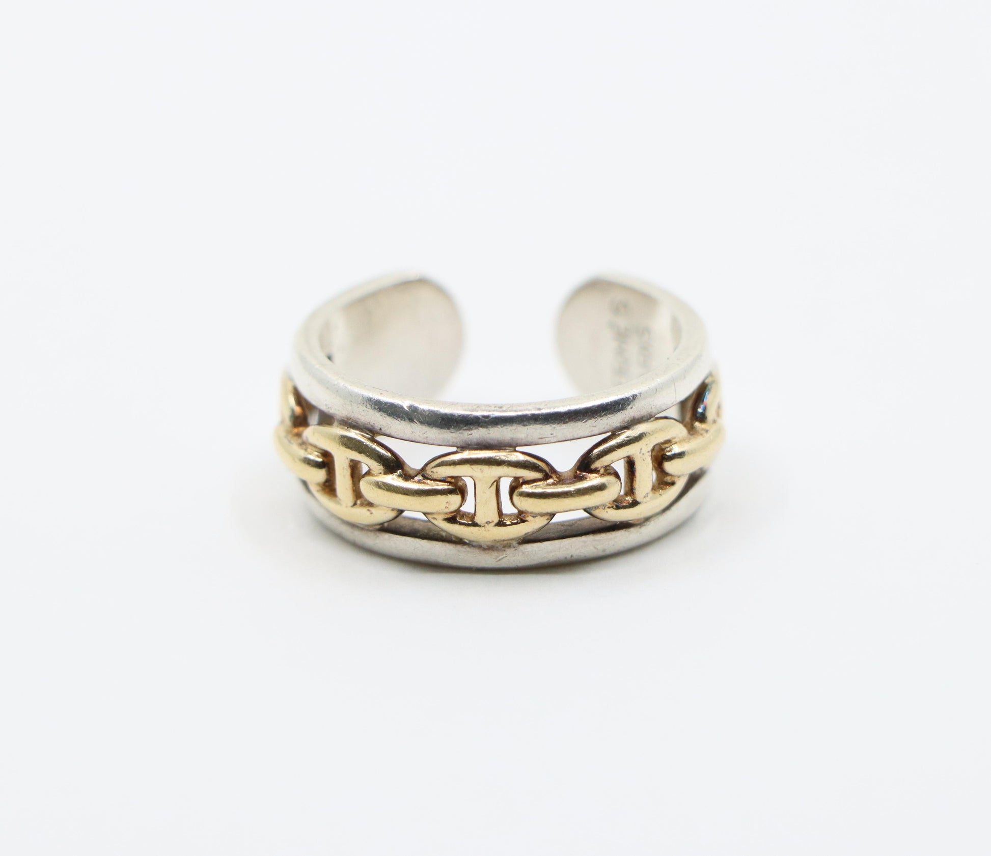 Hermes 18K Gold & Silver Chaine D'Ancre Enchainee Band Ring