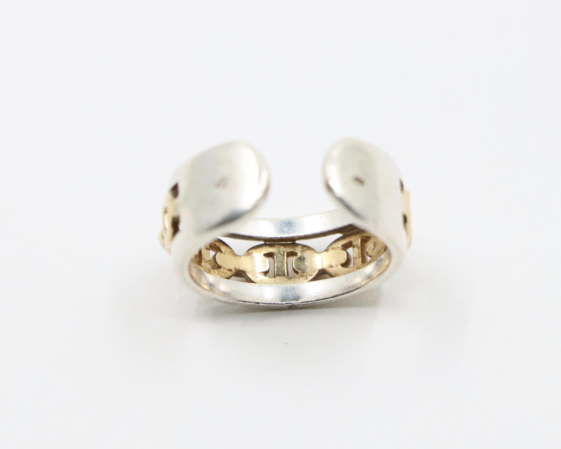 Hermes 18K Gold & Silver Chaine D'Ancre Enchainee Band Ring