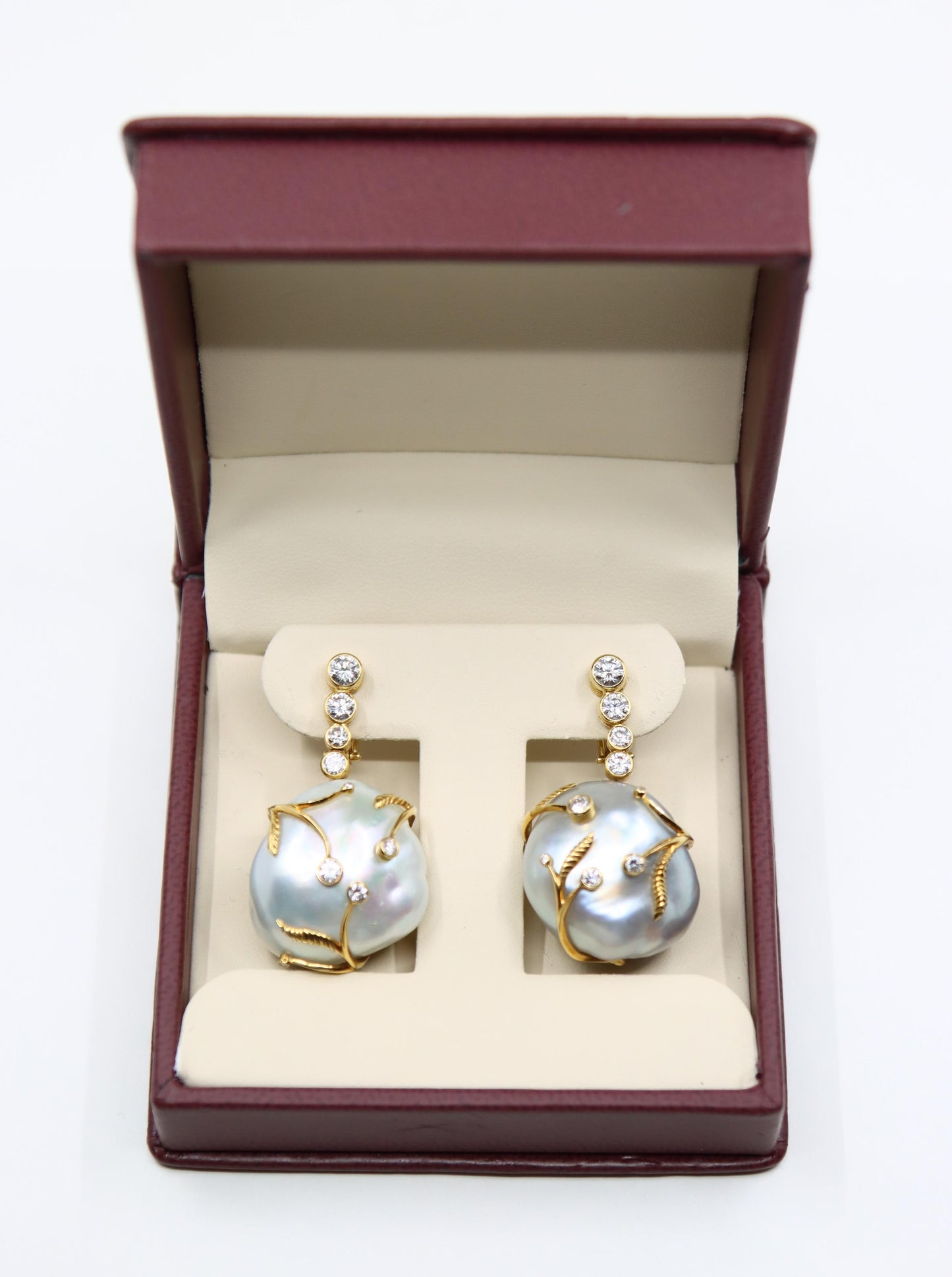 Harry Winston 18K Gold Large Baroque Pearl Diamond Earrings