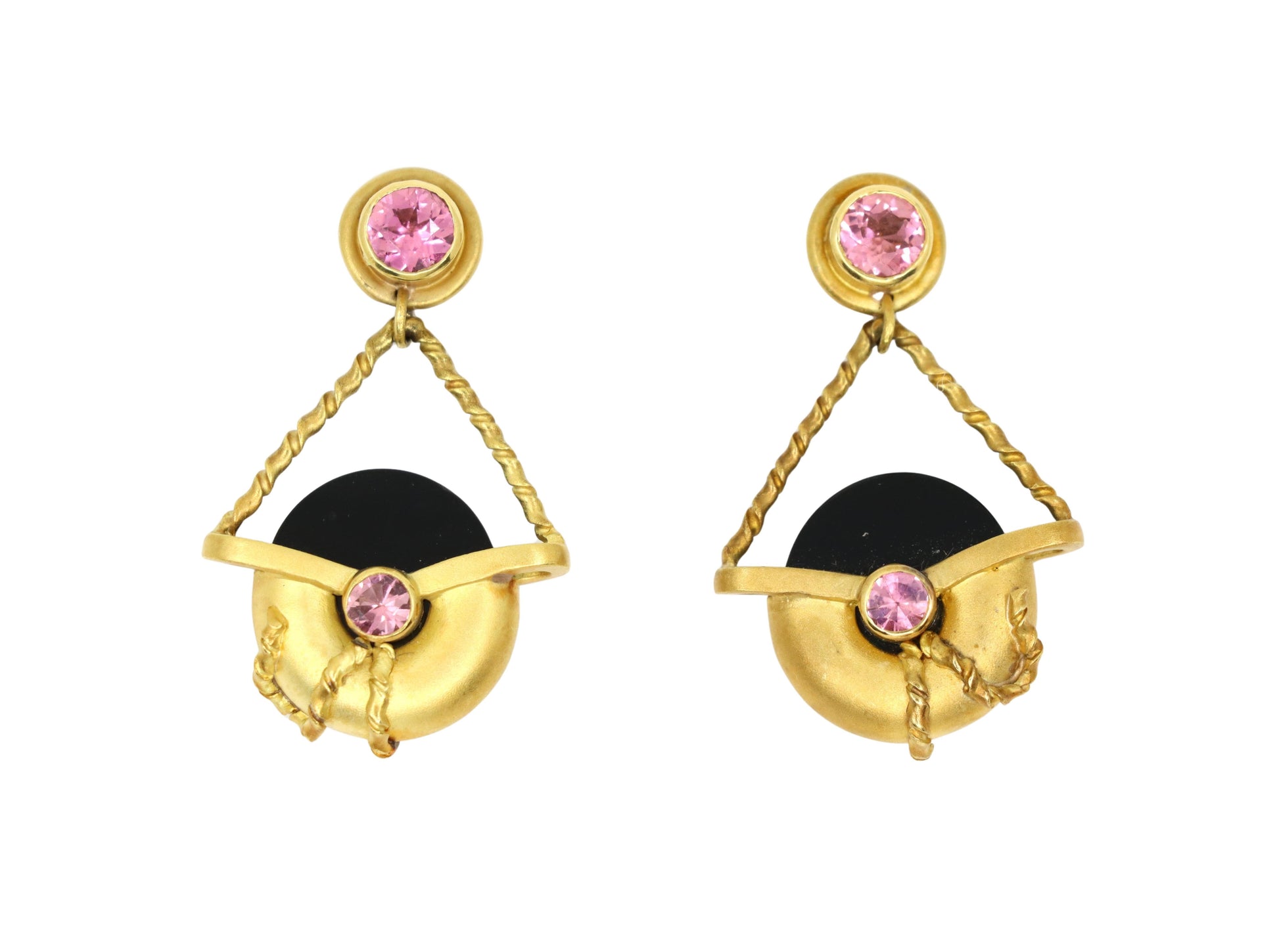 Vintage 18K Gold Tourmaline Onyx Earring