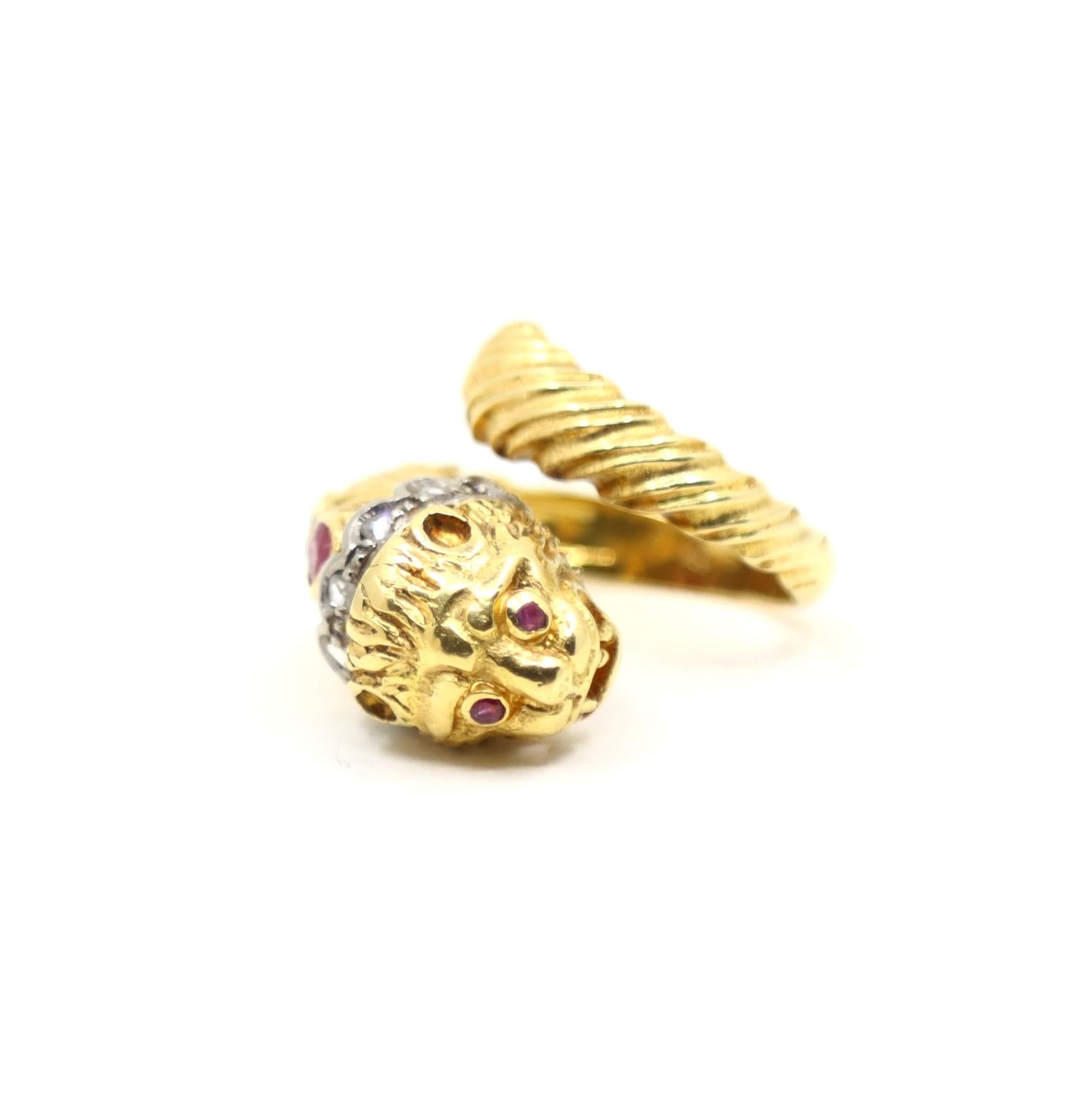 ILIAS LALAOUNIS 18K Gold Lion Head Ruby Diamond Ring