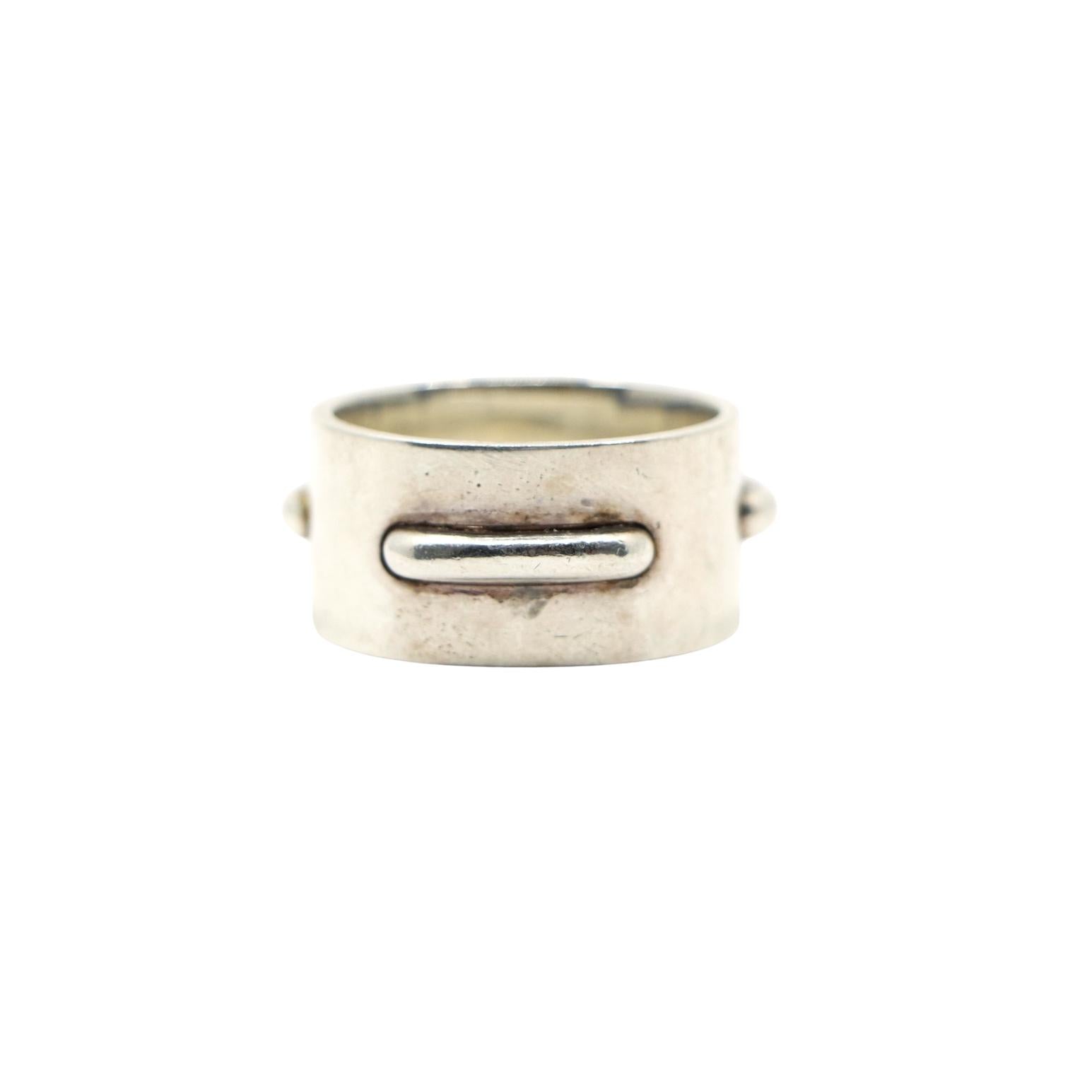 Hermes Sterling Silver Seam Band Ring